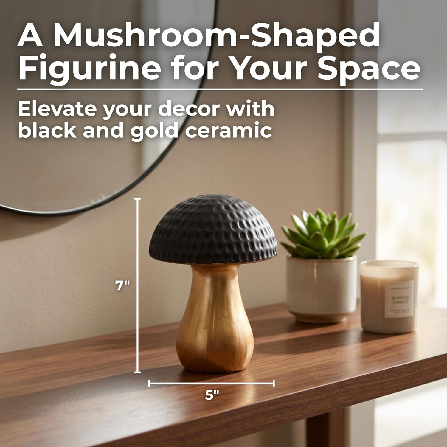 Ceramic Figurine Statue / 7.0" H / Black