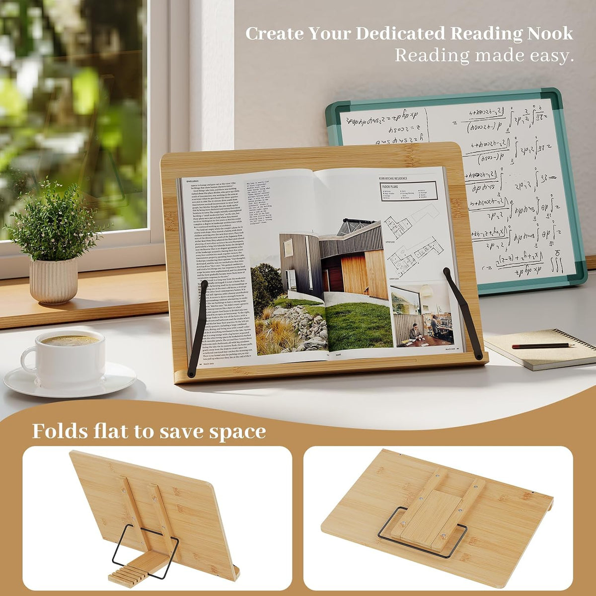 Book Stand, Large Book Holder for Reading Hands Free, Cookbook Stand | Perfect for recipe book, document, textbook