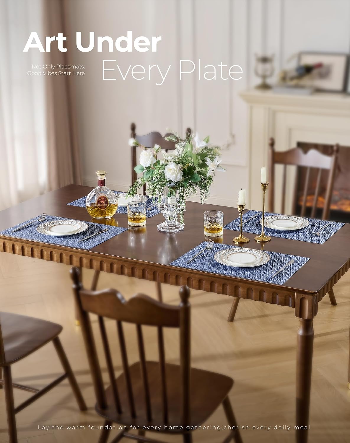 Leetaltree Woven Vinyl Placemats Set of 12,Blue Zigzag | High Density，Stain Resistant, Easy to Clean, Washable Table
