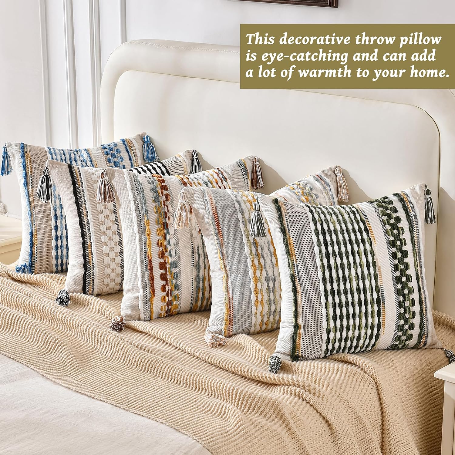 Tassels Woven Decorative Pillow Case / 18 x 18 / Brown