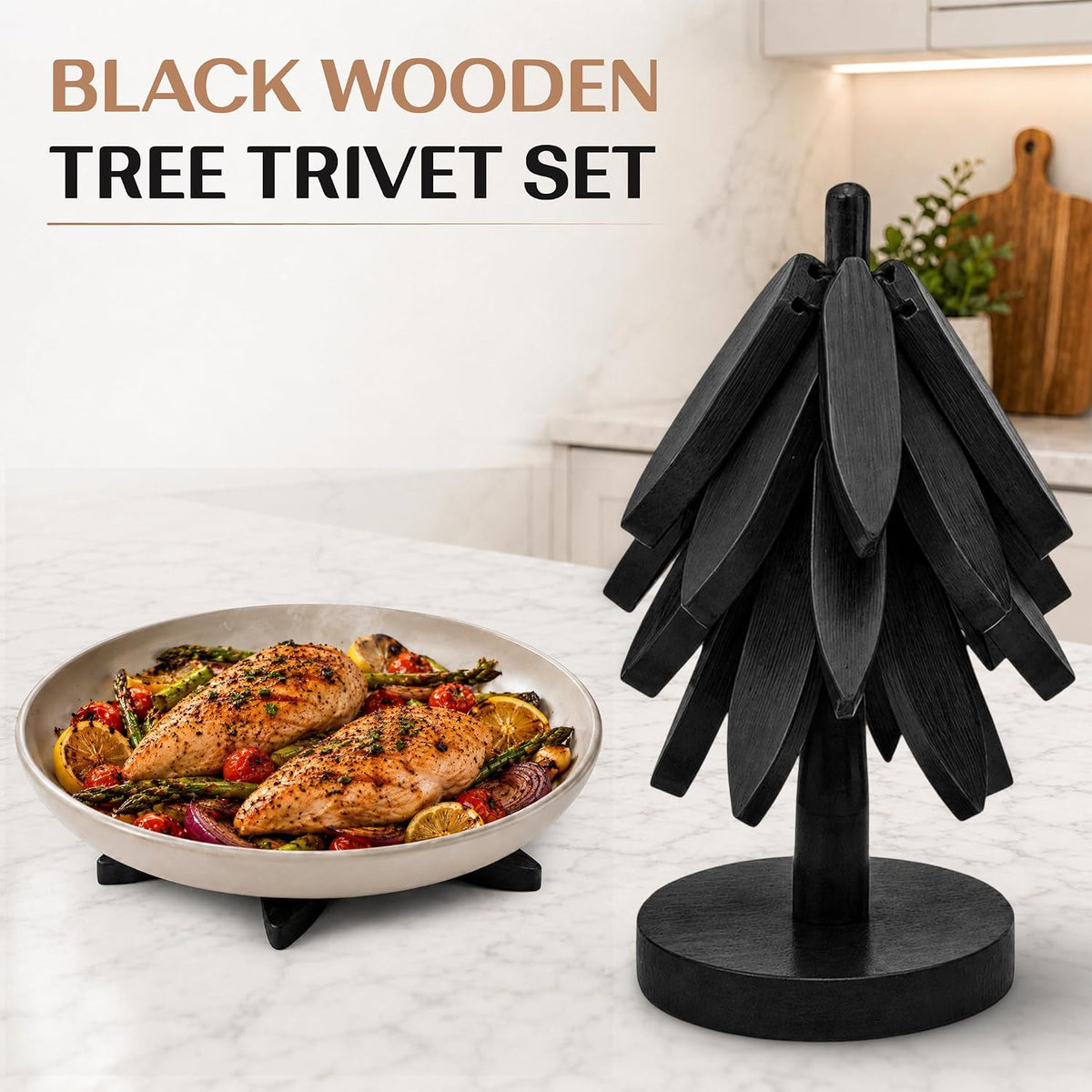 Tree Shaped Wooden Trivets for Hot Dishes, Pots & Pans - Hot Pads | Heat-resistant countertop protection, compact