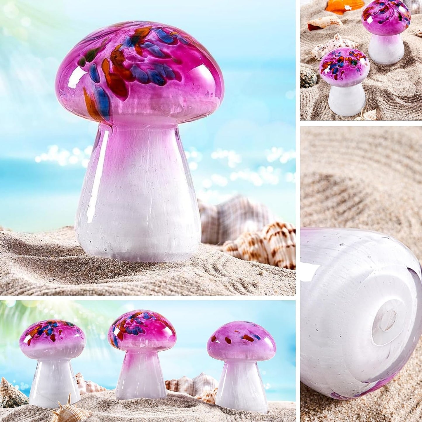 Hand Blown Glass Paperweight for Birthday Gift / Pink Mushrooms