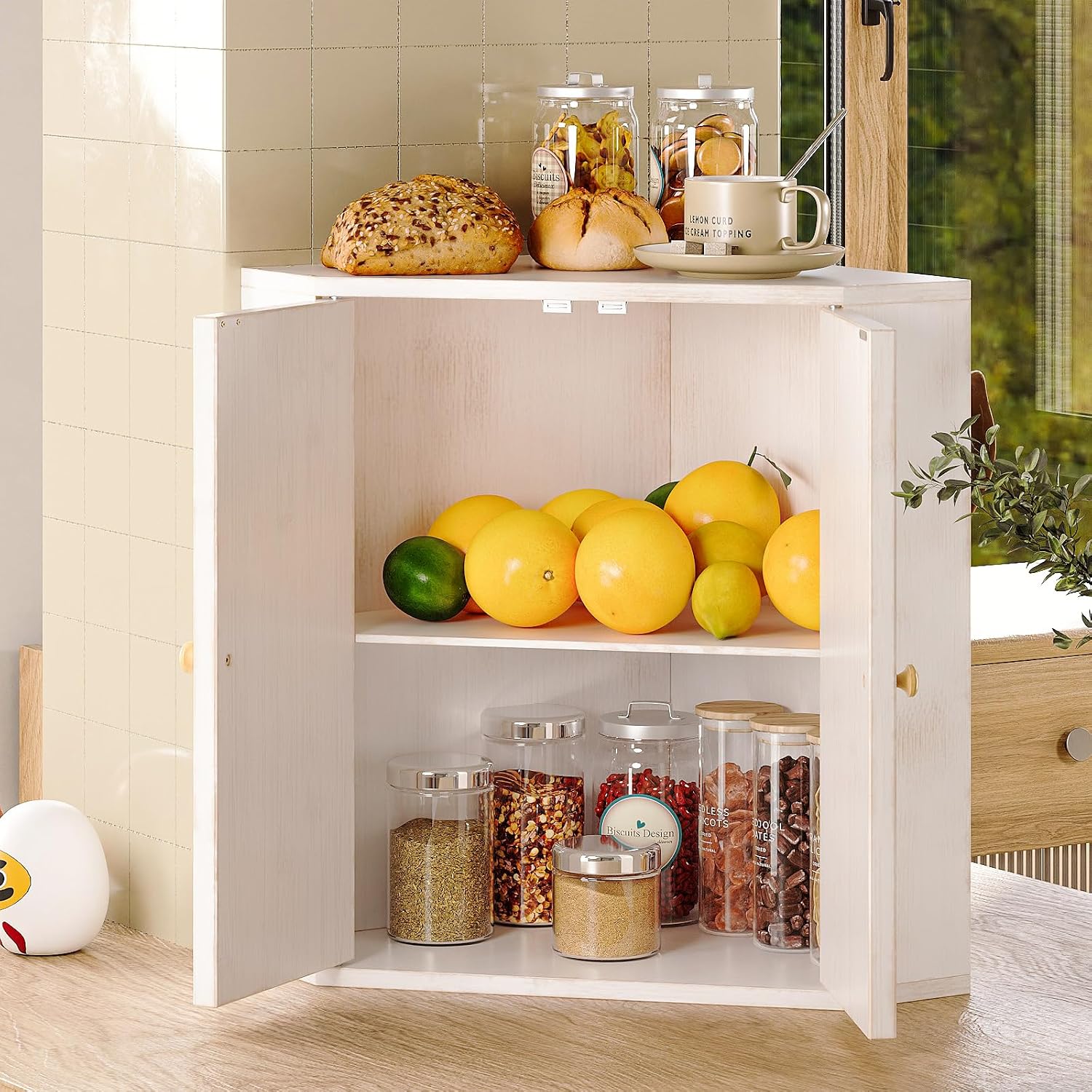 Trironsun Corner Bread Box for Kitchen Counter Double Layer Bamboo Bread Storage Container Large Capacity Bread Storage