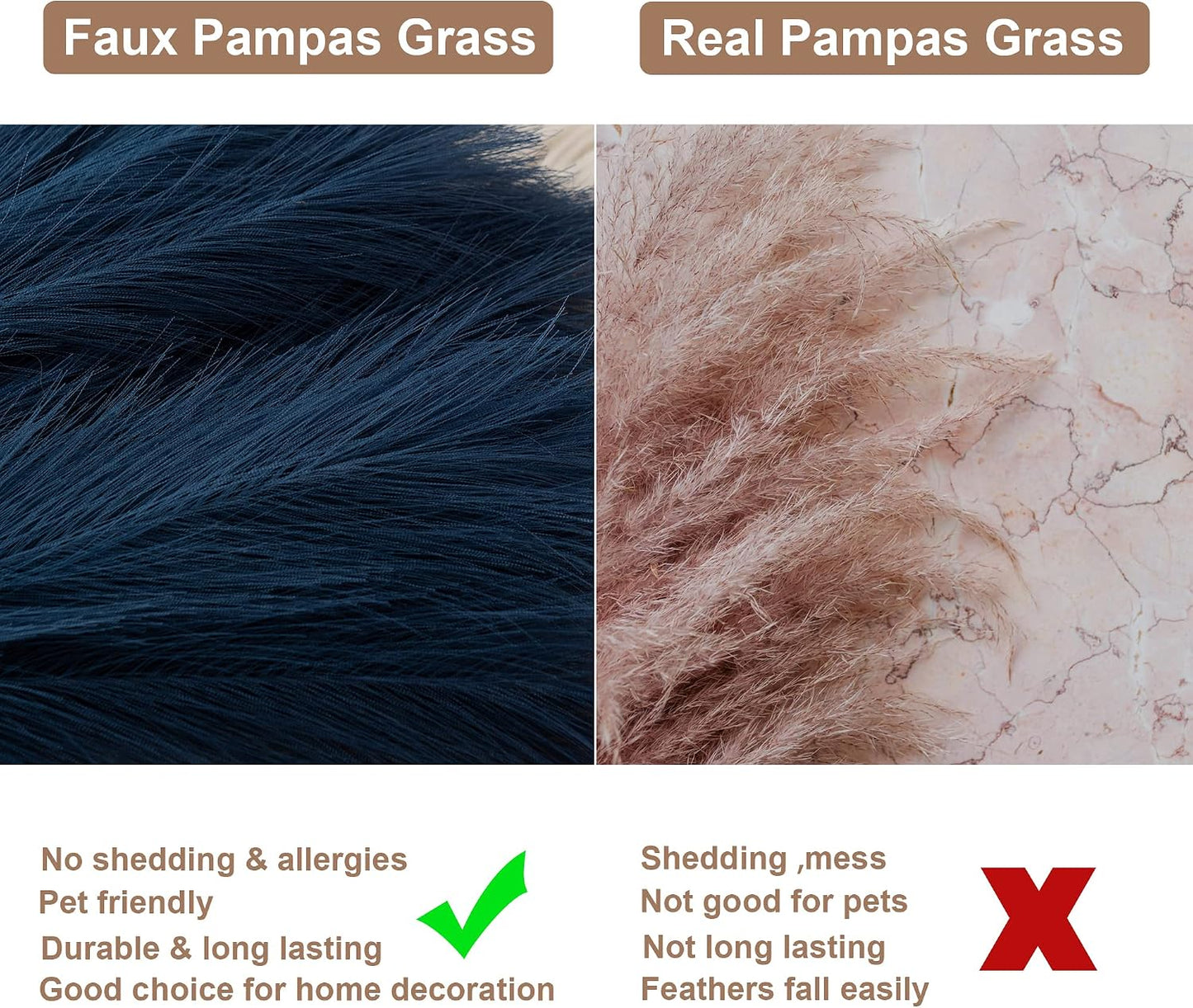 Artificial Pompas Grass Branches / 43.3'' Tall / Navy Blue