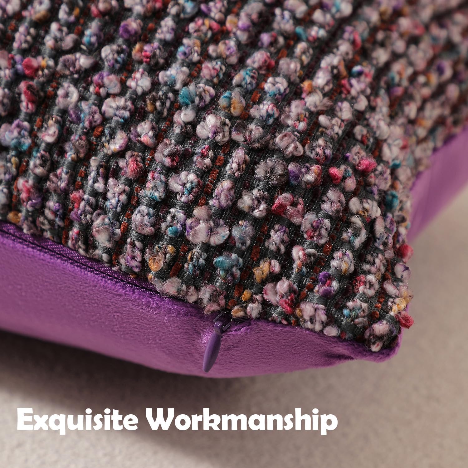Striped Throw Pillow Covers Colorful PurpleTextured Boucle / Colorful Purple / 18 x 18 / Set of 2