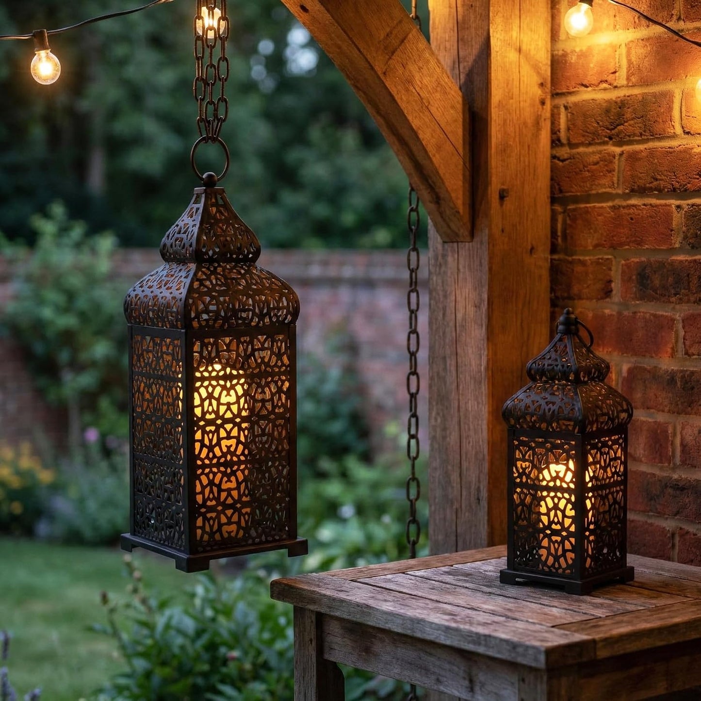 Vela Lanterns Decorative Indoor Moroccan Candle Holders, Black, Set of 2 | Halloween & Ramadan Decorations for Home