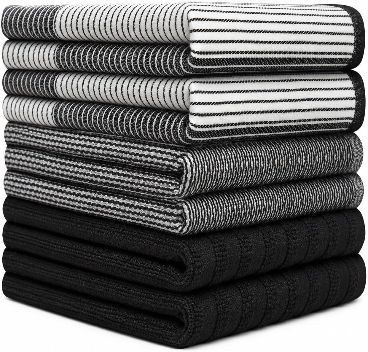 Premium Kitchen Towels 6 Pack 100% Cotton, 20"x28" Dish Towels - Black | Large Flat & Terry Kitchen Linen Set with