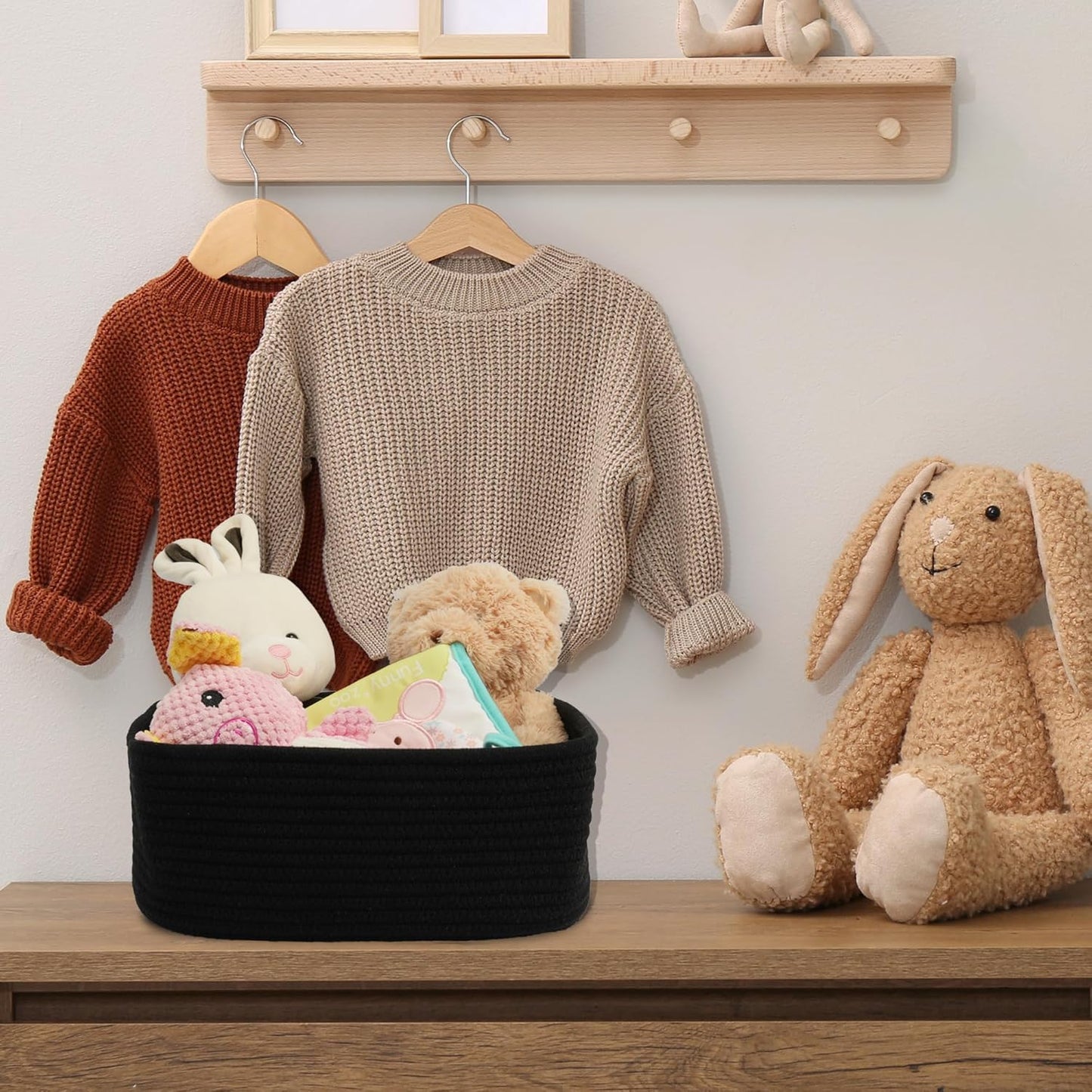 Small Woven Storage Baskets " Decorative Rope Bins for Organizing / Black / Regular / 12 x 8 x 5