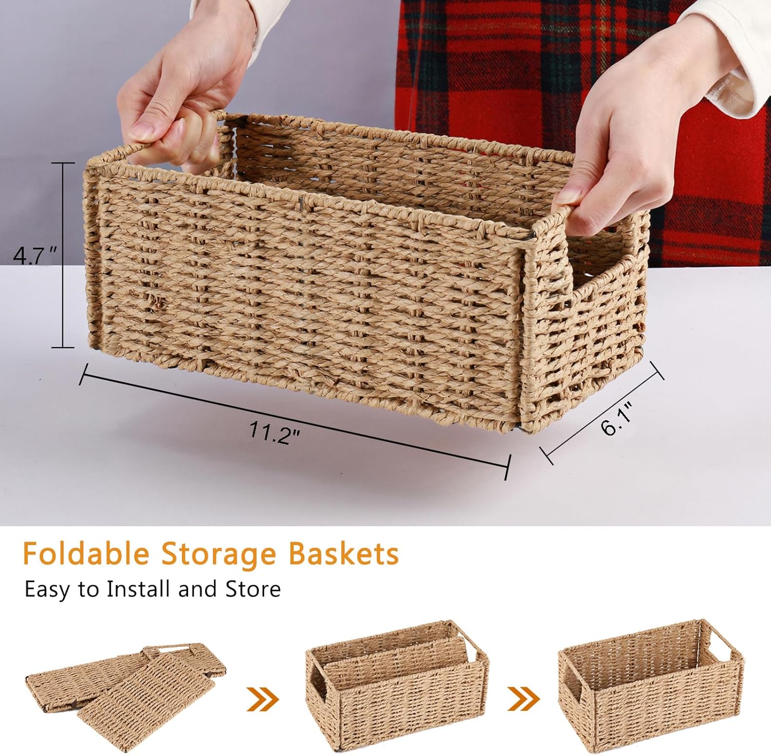 Wicker Storage Basket / Natural / 11.2"D x 6.1"W x 4.8"H / Set of 2