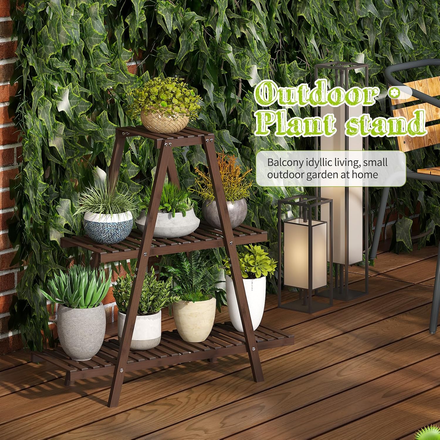 BMOSU Plant Stand Bamboo for Indoor Outdoor Tiered Plant Shelf 8 Potted Flower Holder Ladder Rack Garden Balcony Living