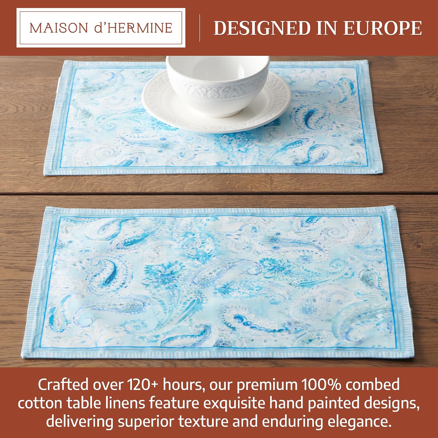Maison d' Hermine Placemats Set of 4 Reusable 100% Combed Cotton (13"x19") | Cloth Place Mats Washable Table Mats for