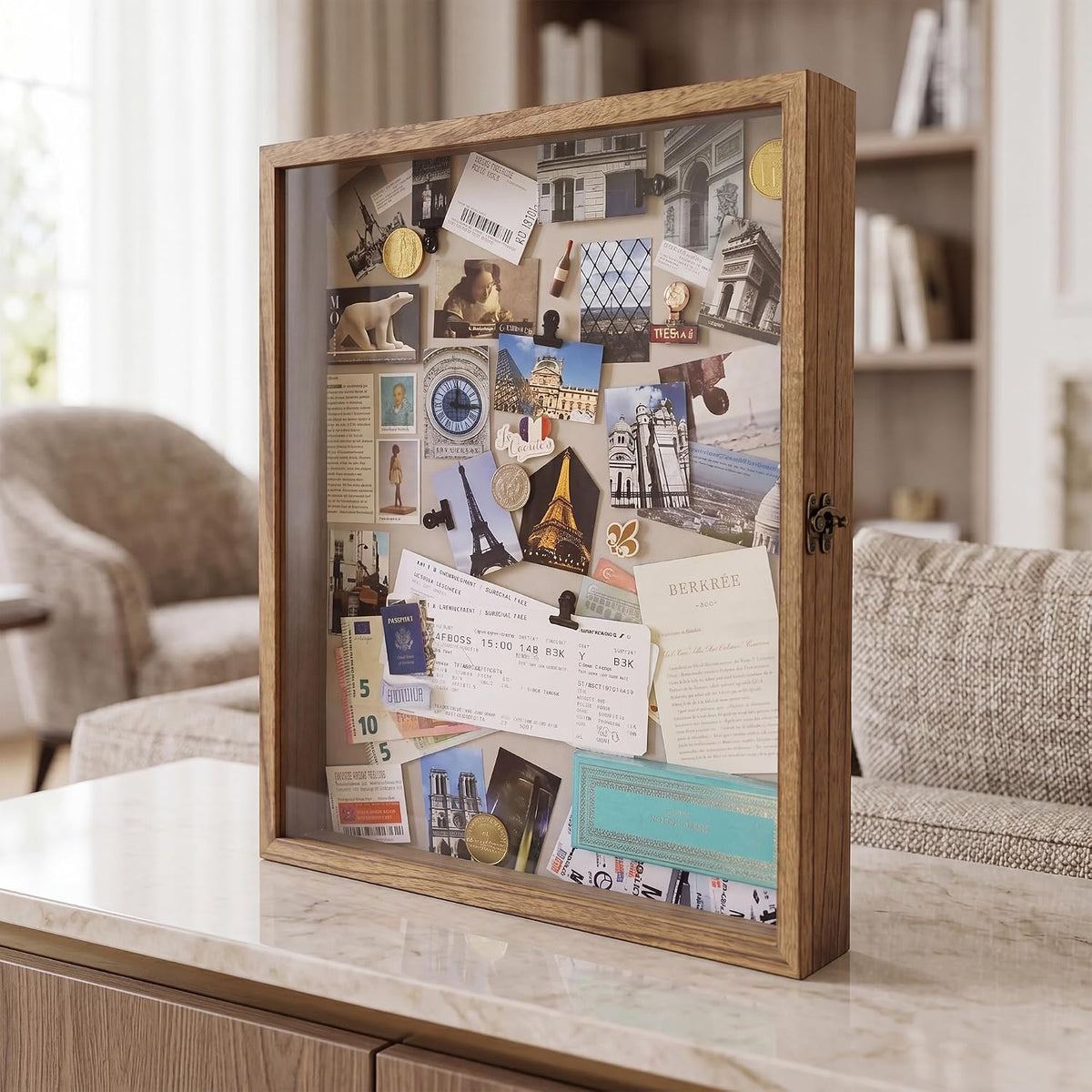 16x20 Shadow Box Frame in Wood Color with Linen Back | Shadow Box Display Case with Paulownia Wood and Real Glass Cover