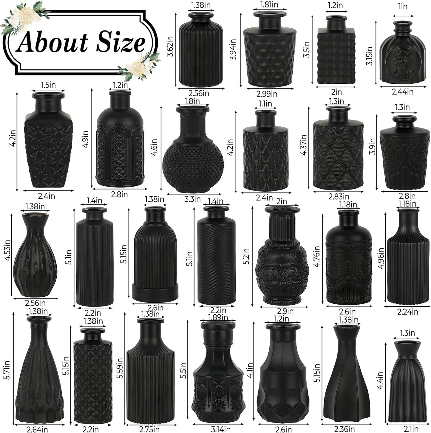 Glass Bud Vases Set / Black / Set of 24