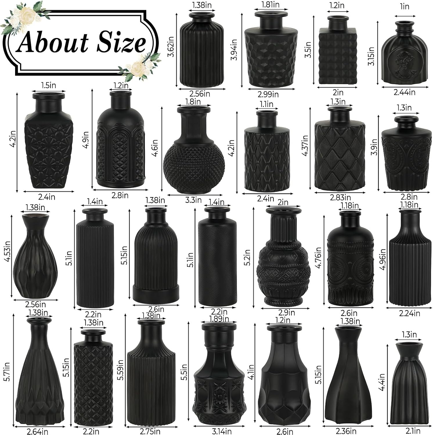 Glass Bud Vases Set / Black / Set of 24