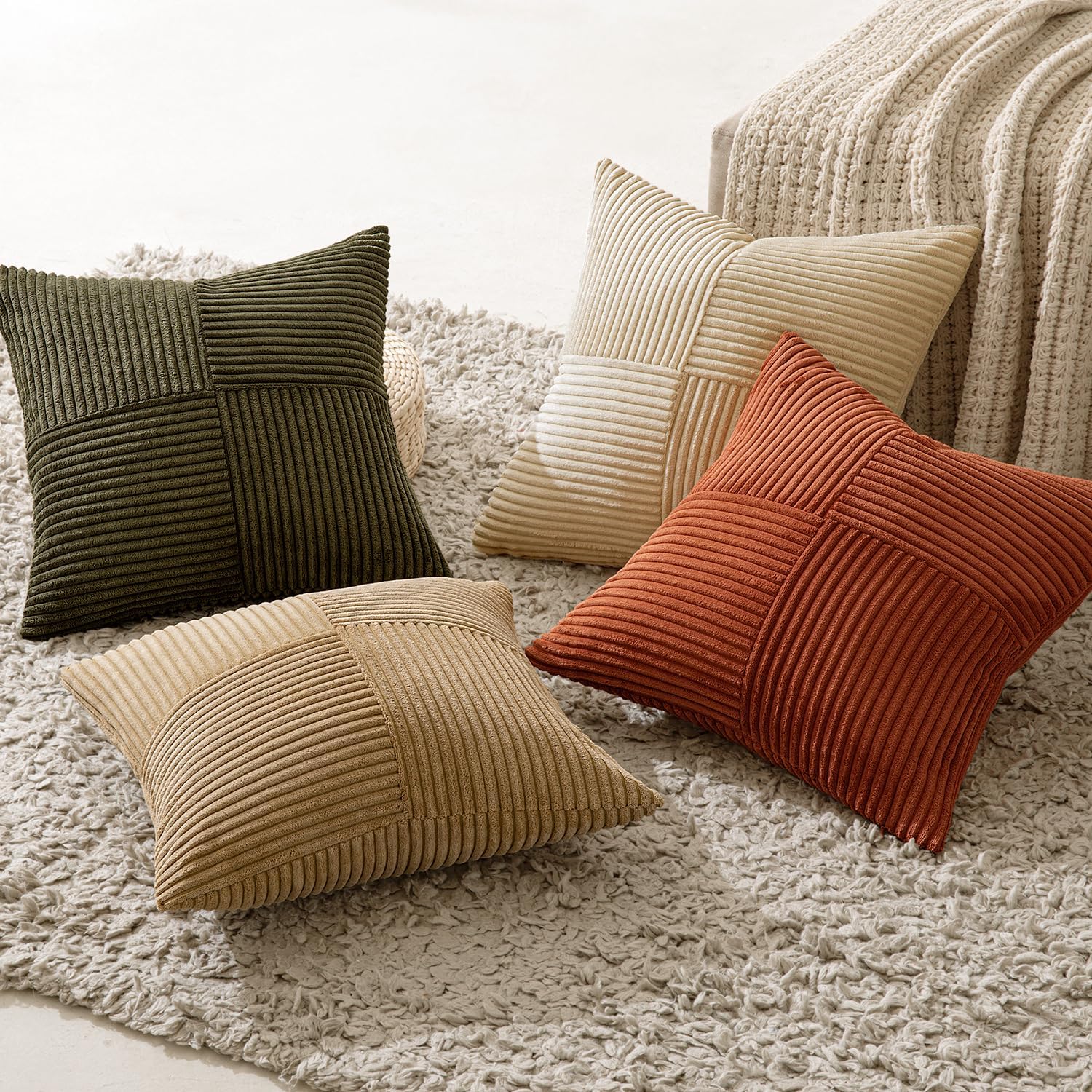 Rust-Olive Green Decorative Throw Pillow Covers Boho / 18 x 18 / Rust Olive Green / Set of 4