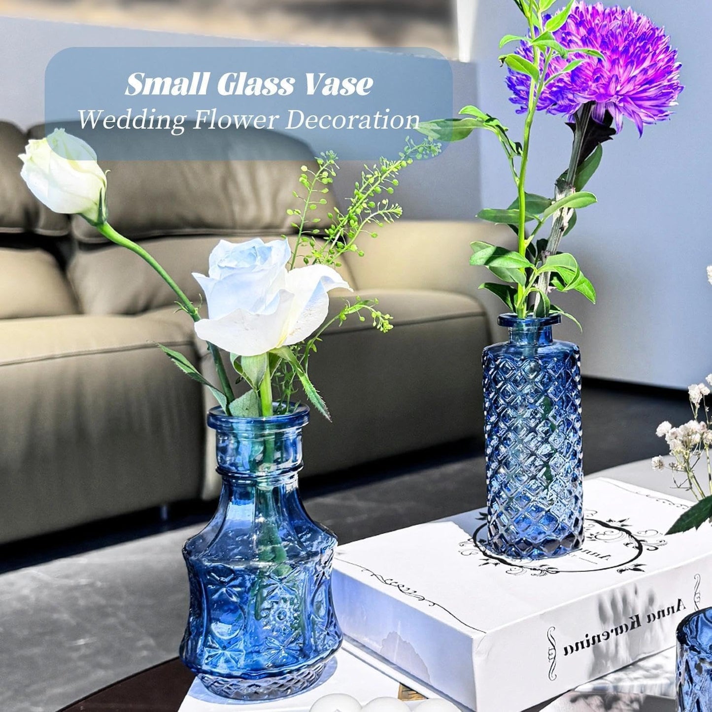 Clear Bud Vases for Flowers / Blue / Set of 12