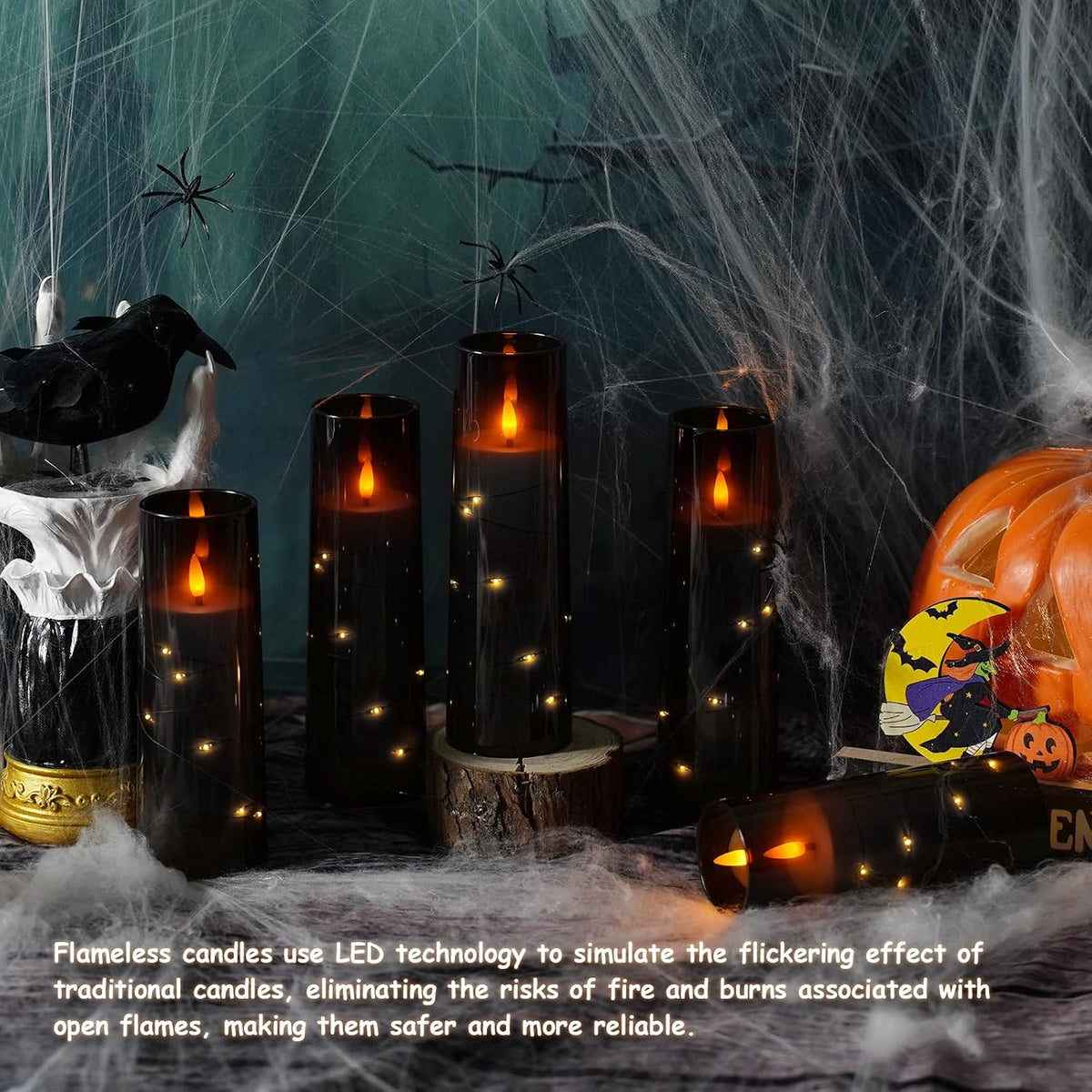 Nimiko Flickering Flameless LED Candles, 9 Pcs with Embedded Star String, Acrylic LED Pillar Candles with Remote