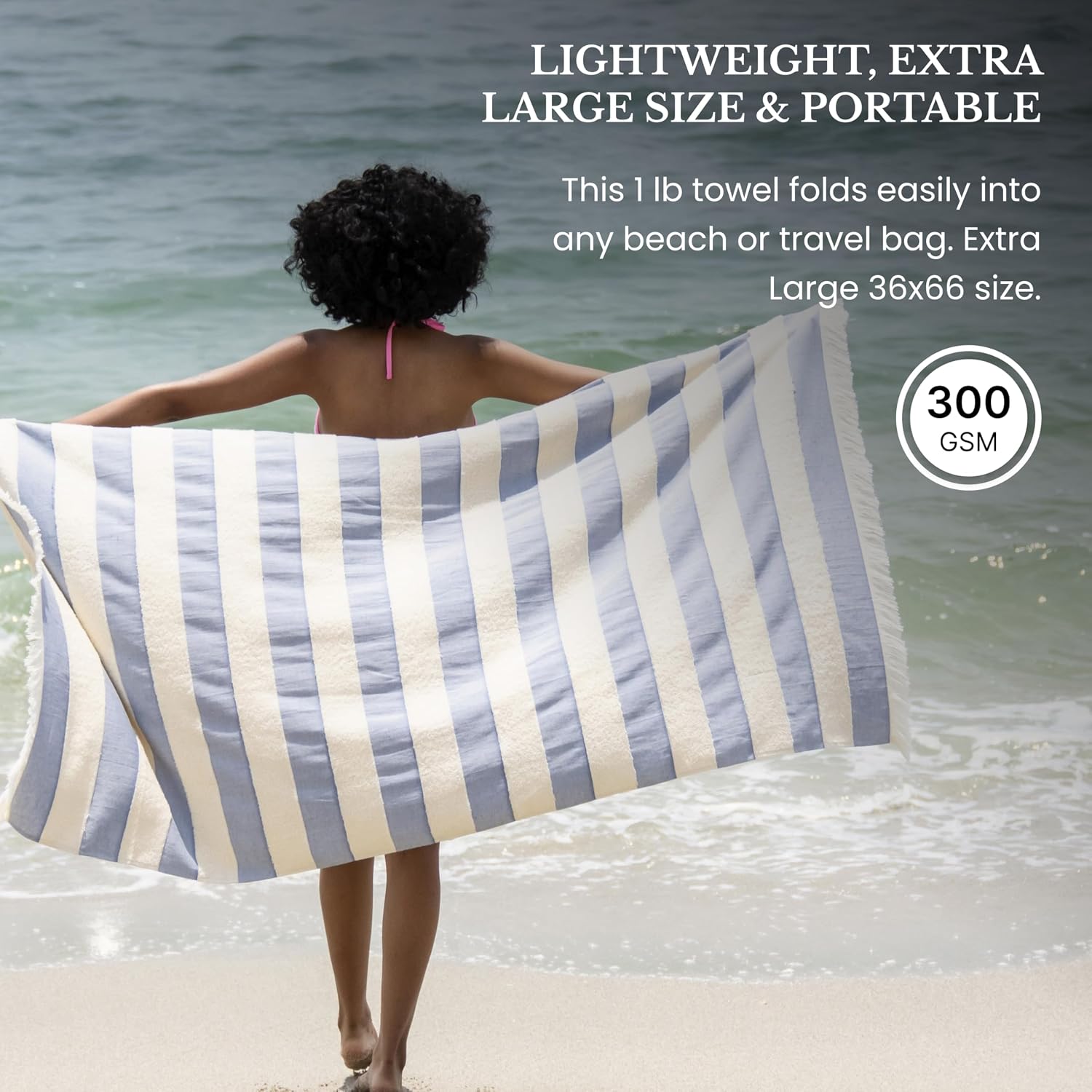 Turkish Beach Towel, 100% Organic Cotton, XL, Portable, Sky Blue, 4-Pack | Oeko-Tex Certified, No Harsh Chemicals