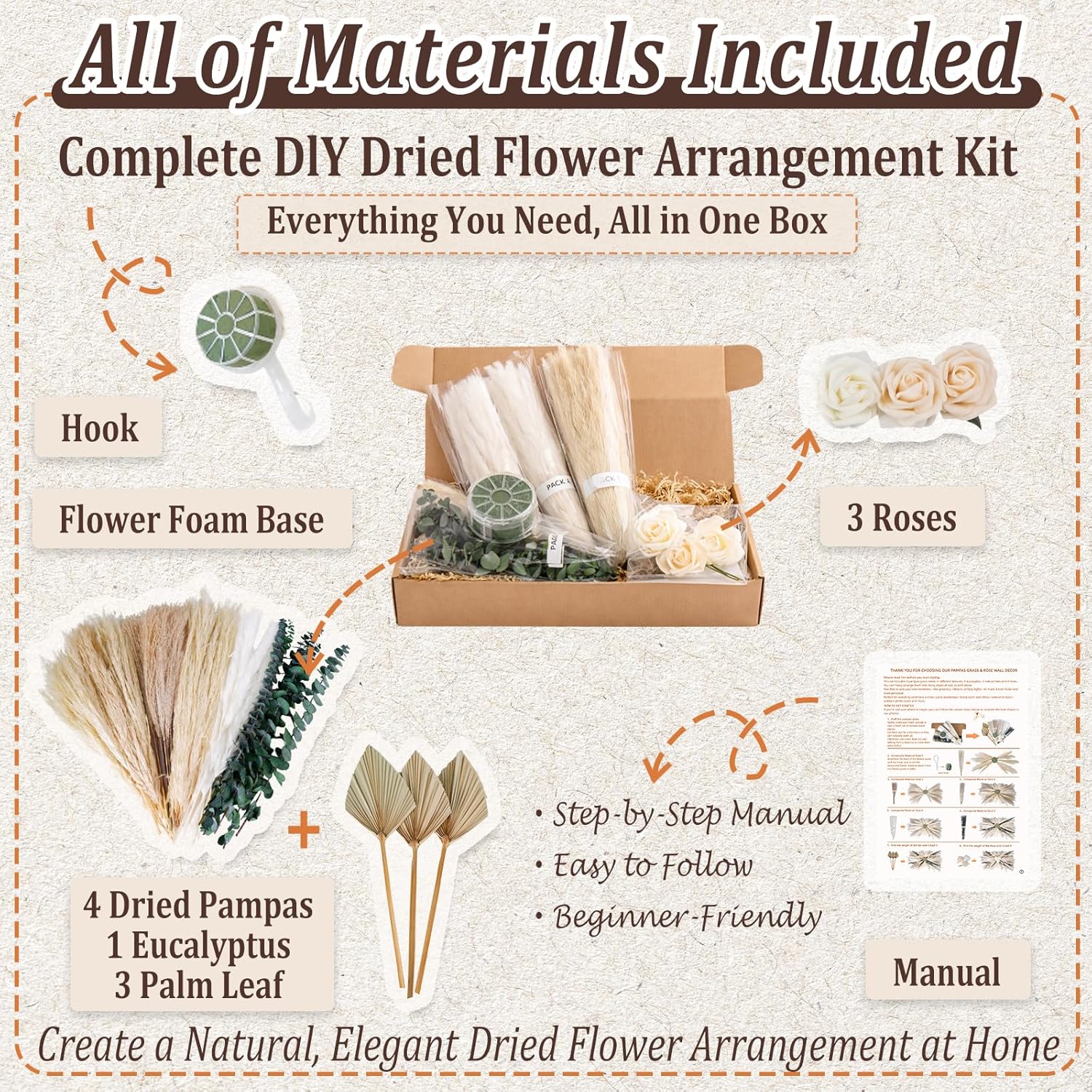 DIY Artificial Roses & Dried Boho Hanging Flowers / Natural