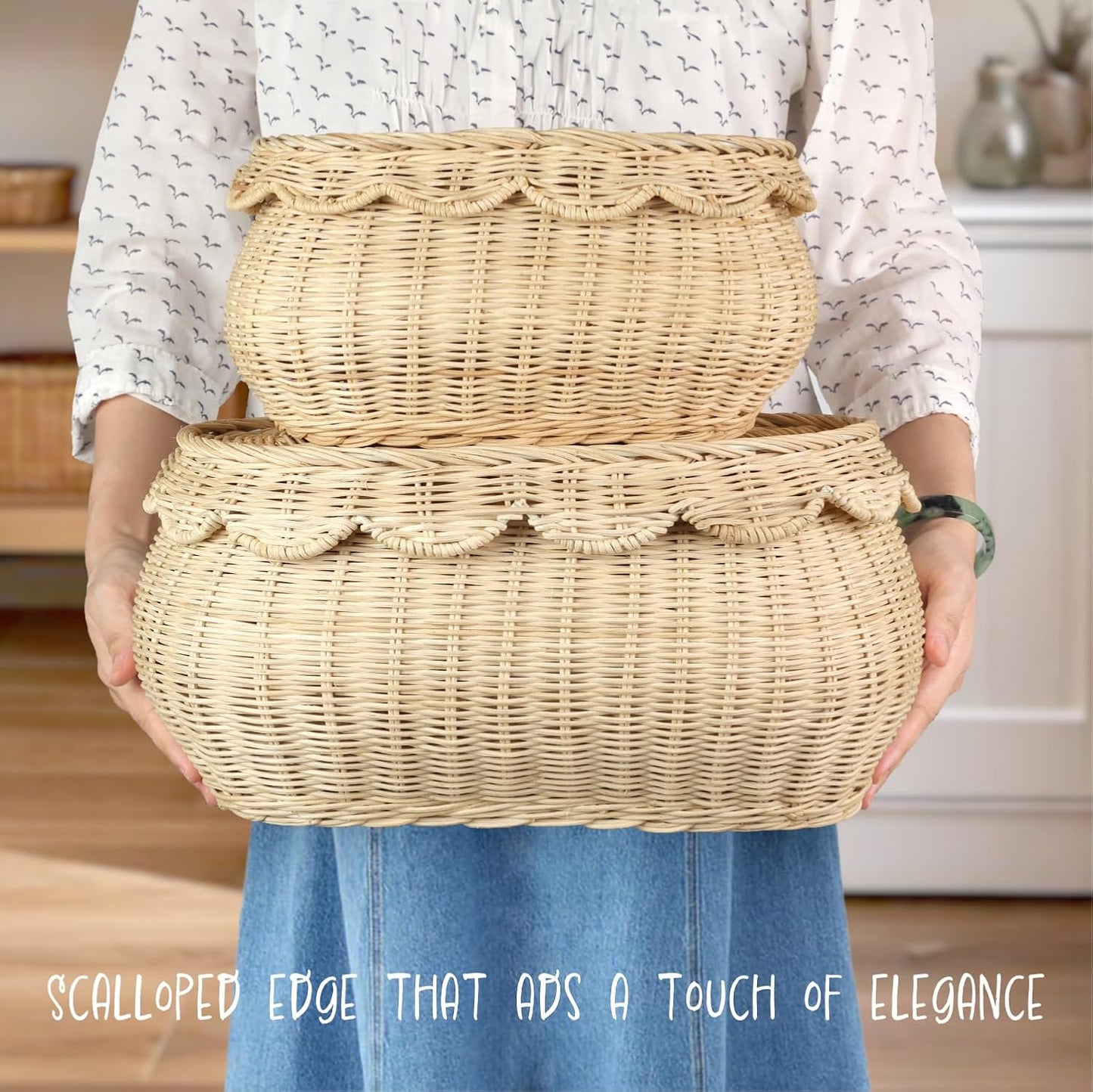 Small Rattan Basket / Whitewash / Set of 2