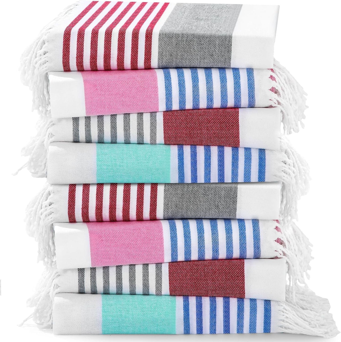 Peryiter 8 Pcs Cotton Turkish Beach Towels Bulk Oversized 39 x 71 in Quick Dry Sand Free Extra Large Turkish Towels for