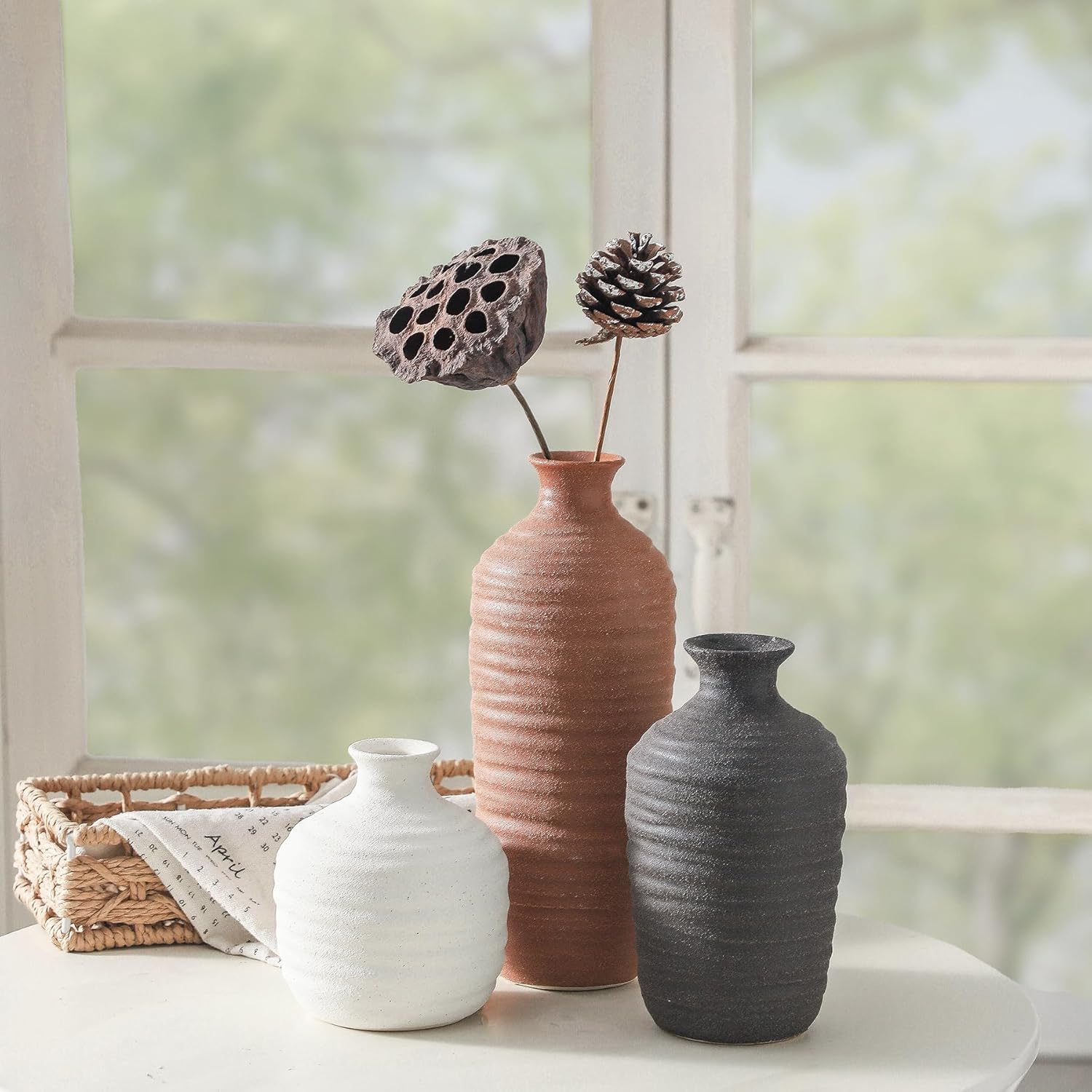 Rustic Home Decor Pottery Vases / 03-tall-brown / Set of 3