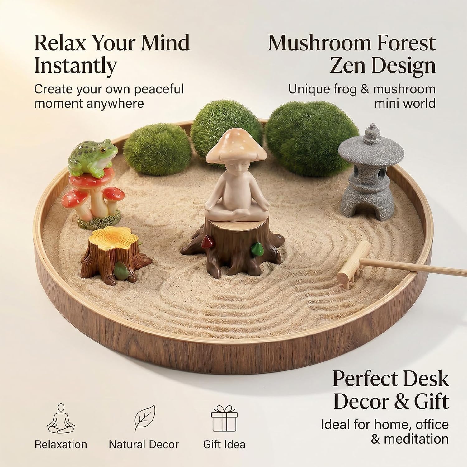 Mushroom Meditation Frog Figurines Sand Tray Therapy Office Whimsical