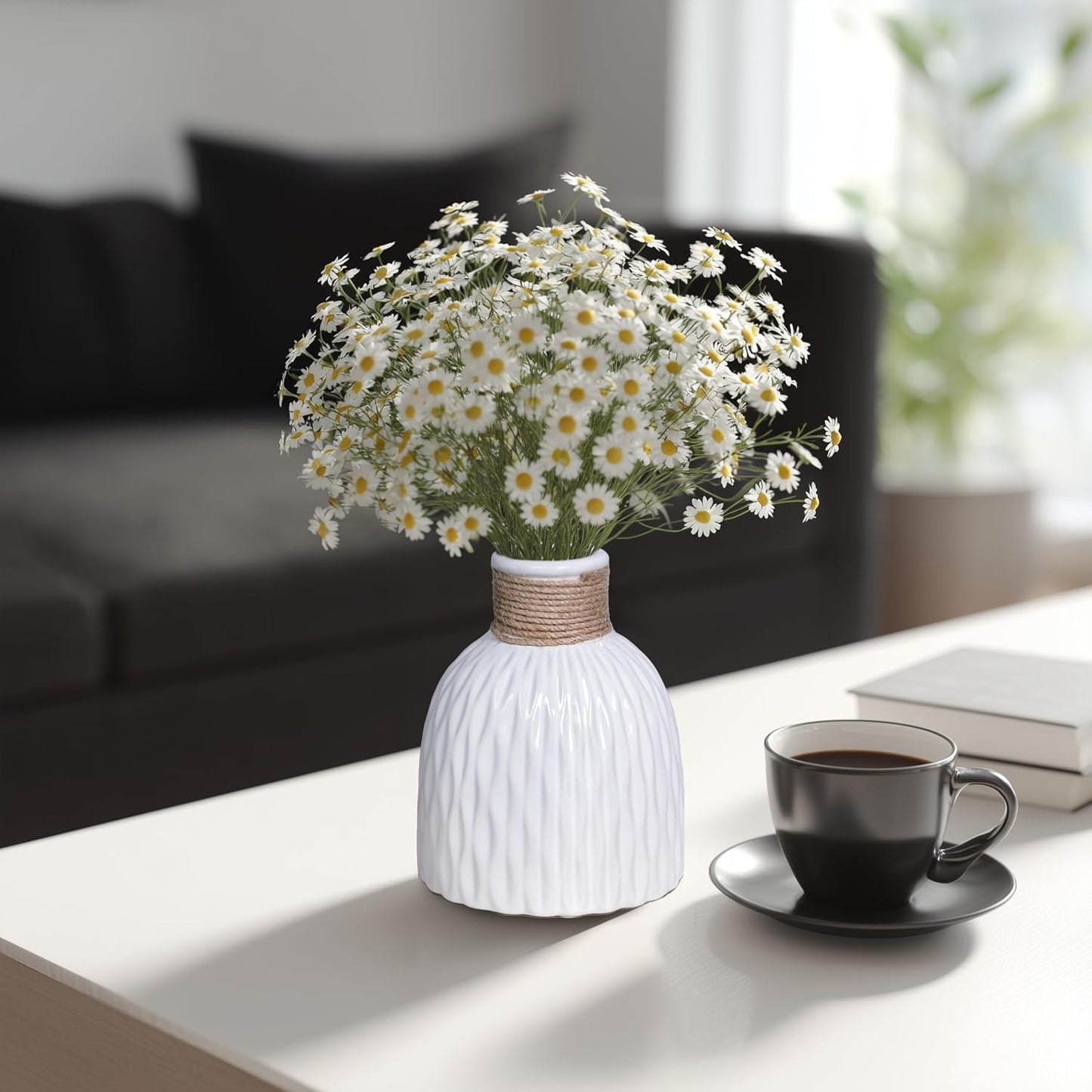 Ceramic Vase / Modern Textured Vases Home Decor / White / 6 Inch