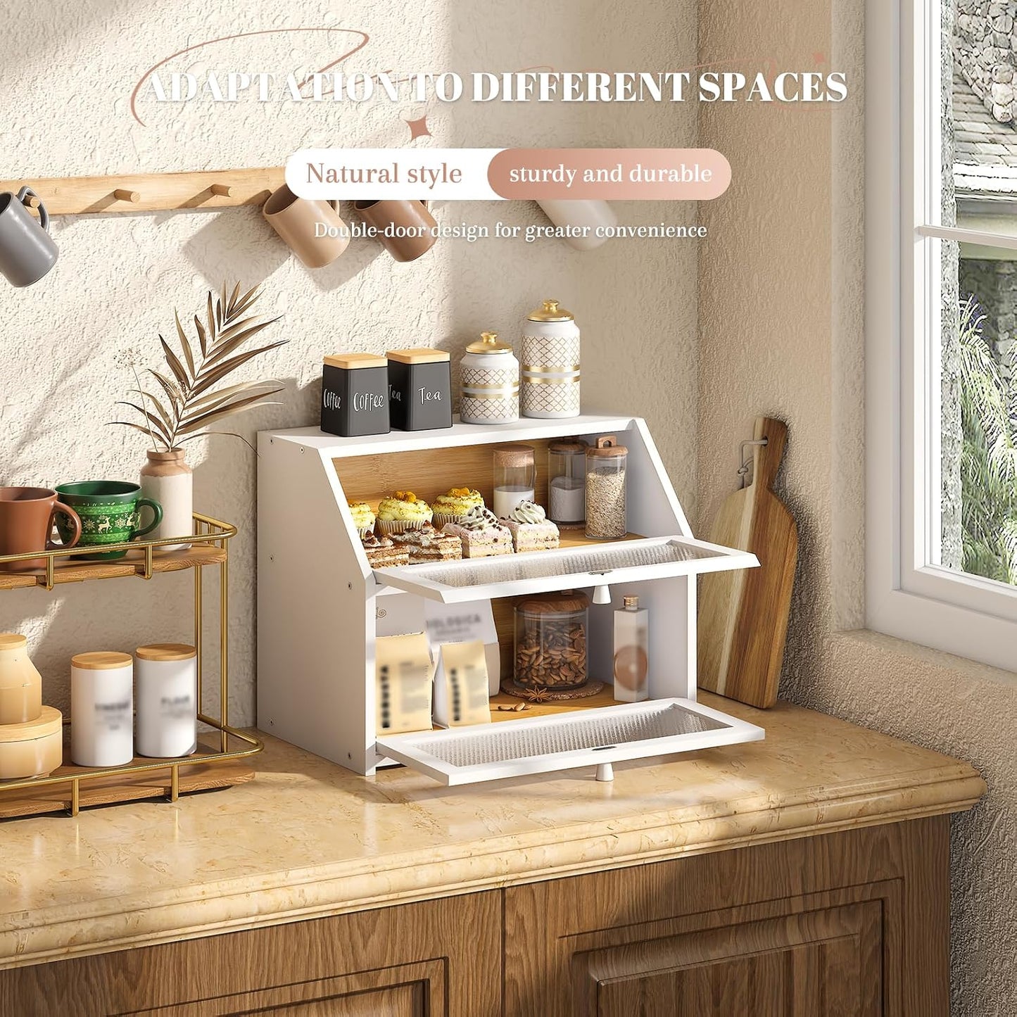 STDDRE Bread Box for Kitchen Countertop Bin Double Layer Bread Box Storage Container Extra Large Capacity Farmhouse