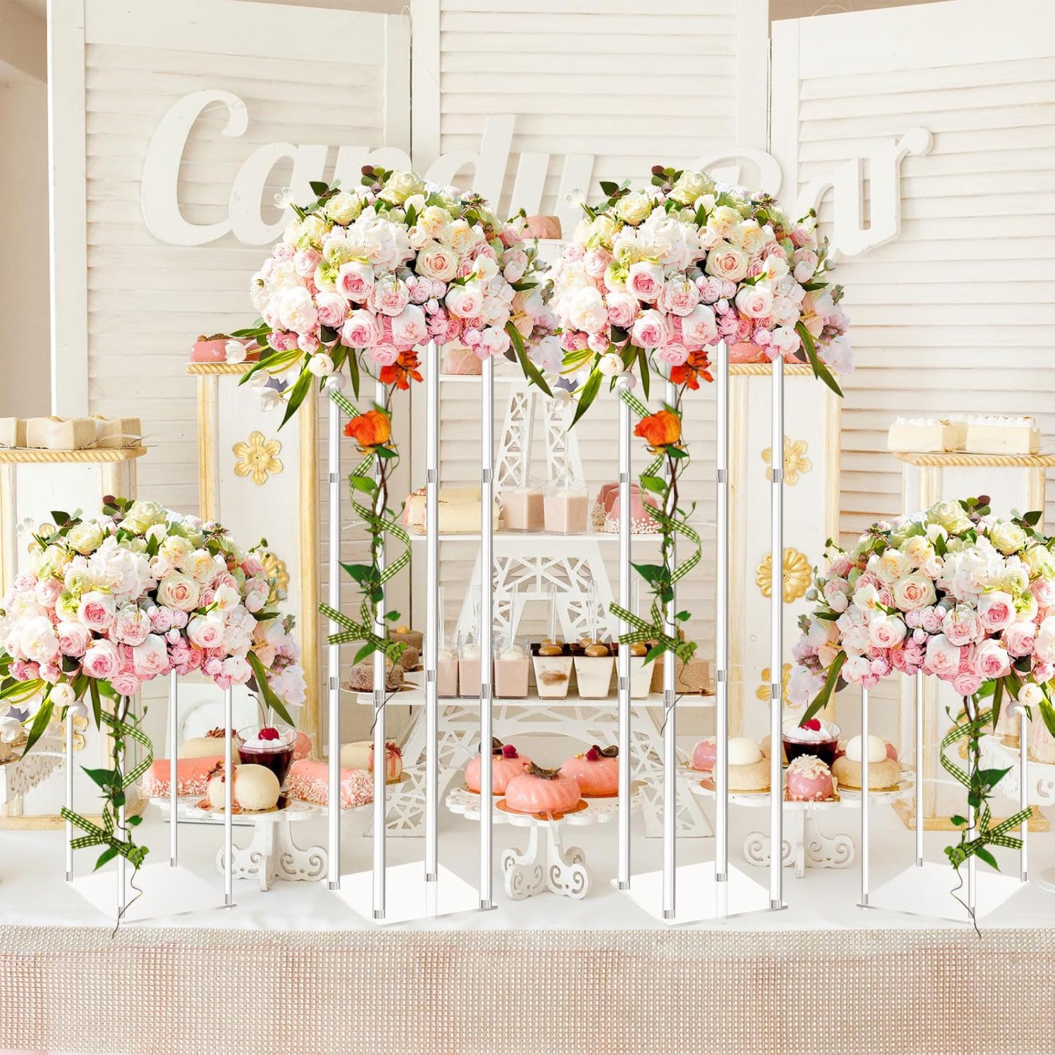 Geetery 8 Pieces Tall Acrylic Vase Wedding Centerpieces Clear Flower Stand Column Geometric Floral Vase Elegant Display
