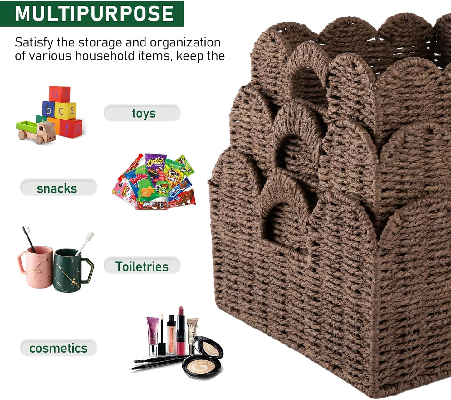 Scalloped Wicker Baskets / Brown