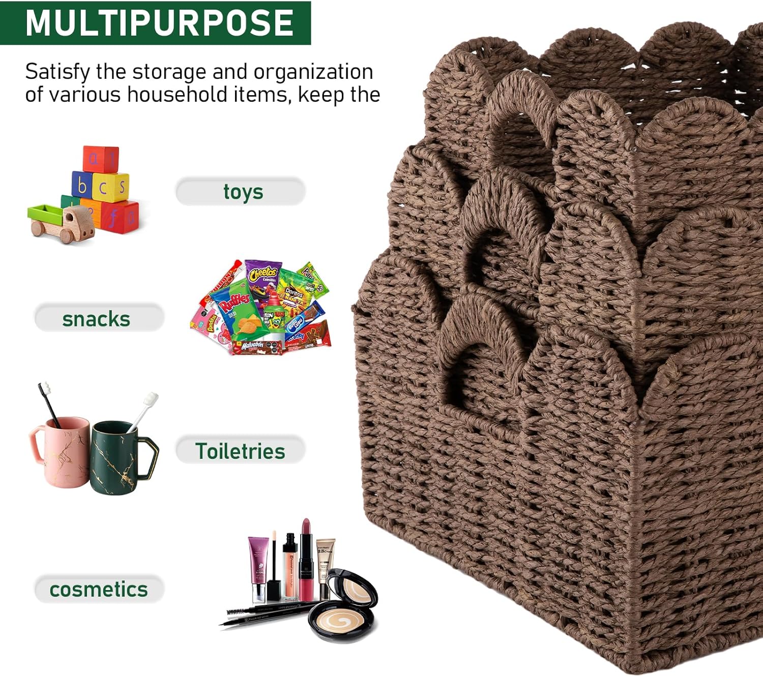 Scalloped Wicker Baskets / Brown