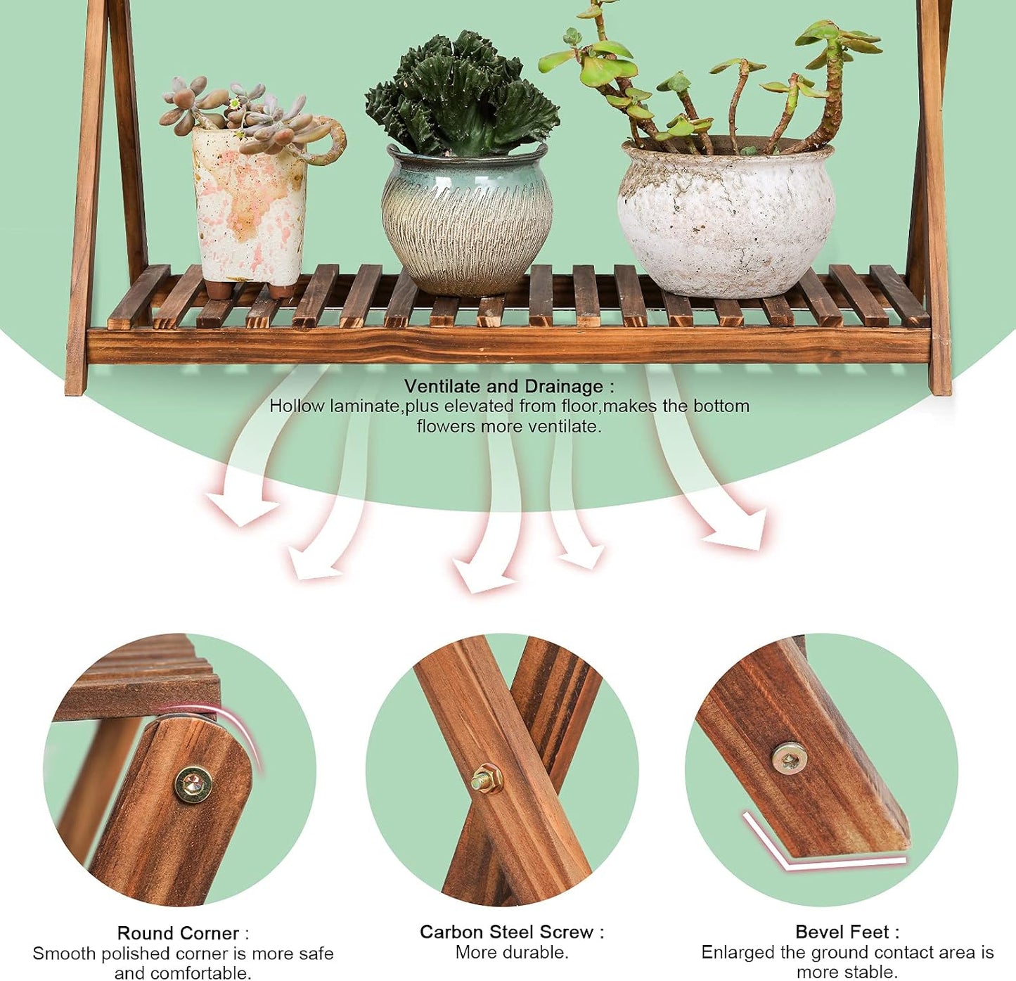 Wooden Plant Shelf Indoor, Narrow Plant Bench for Multiple Plants | 2 Tier Window Plant Stand, Corner Flower Pot Stand