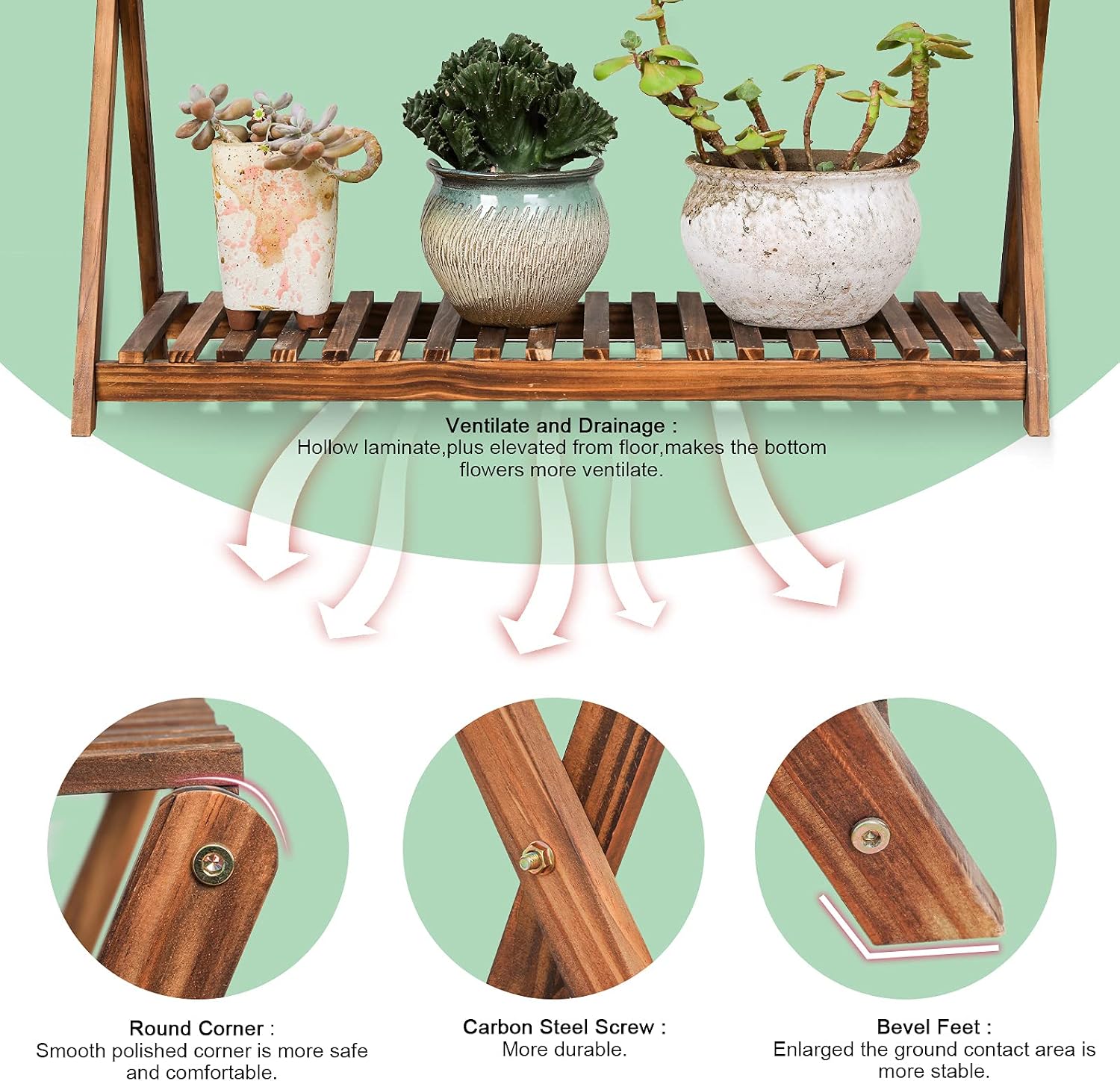 Wooden Plant Shelf Indoor, Narrow Plant Bench for Multiple Plants | 2 Tier Window Plant Stand, Corner Flower Pot Stand