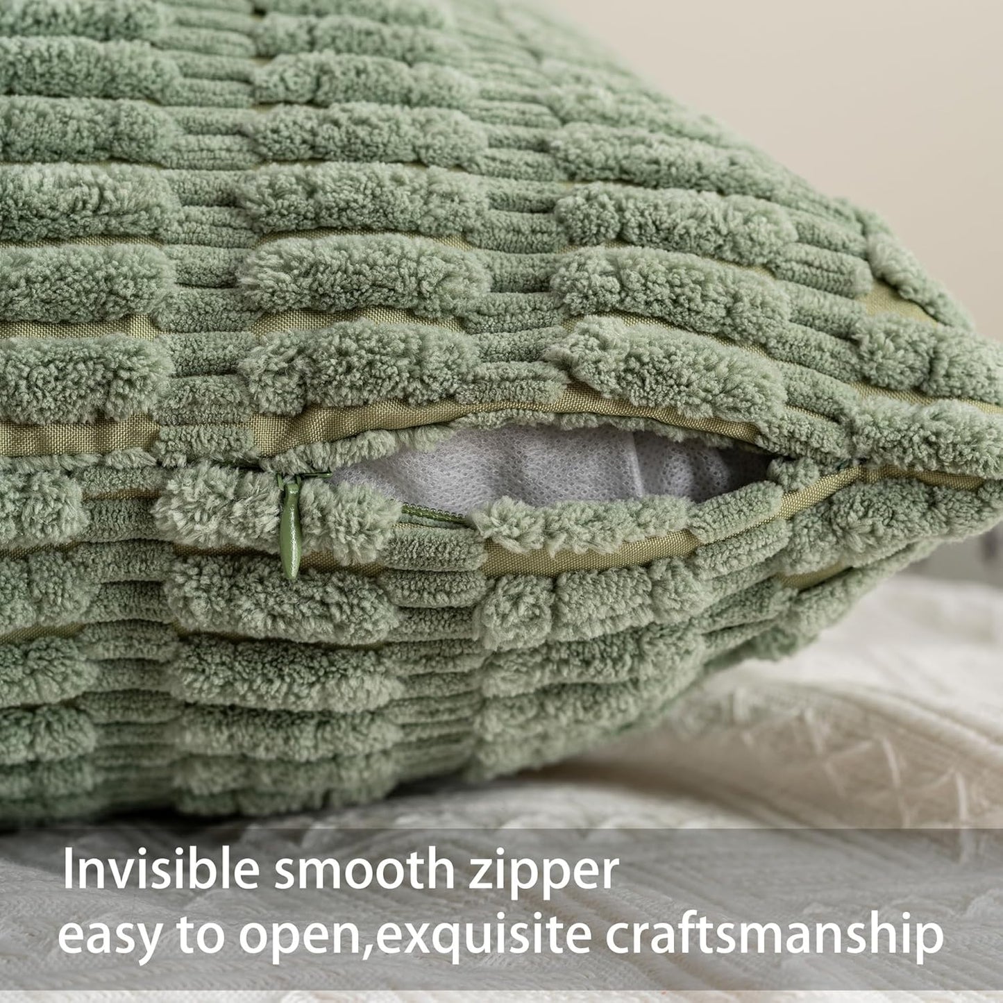 Corduroy Decorative Throw Pillow Covers InchSoft Striped Pillow / Sage Green / 26 x 26 / Set of 2