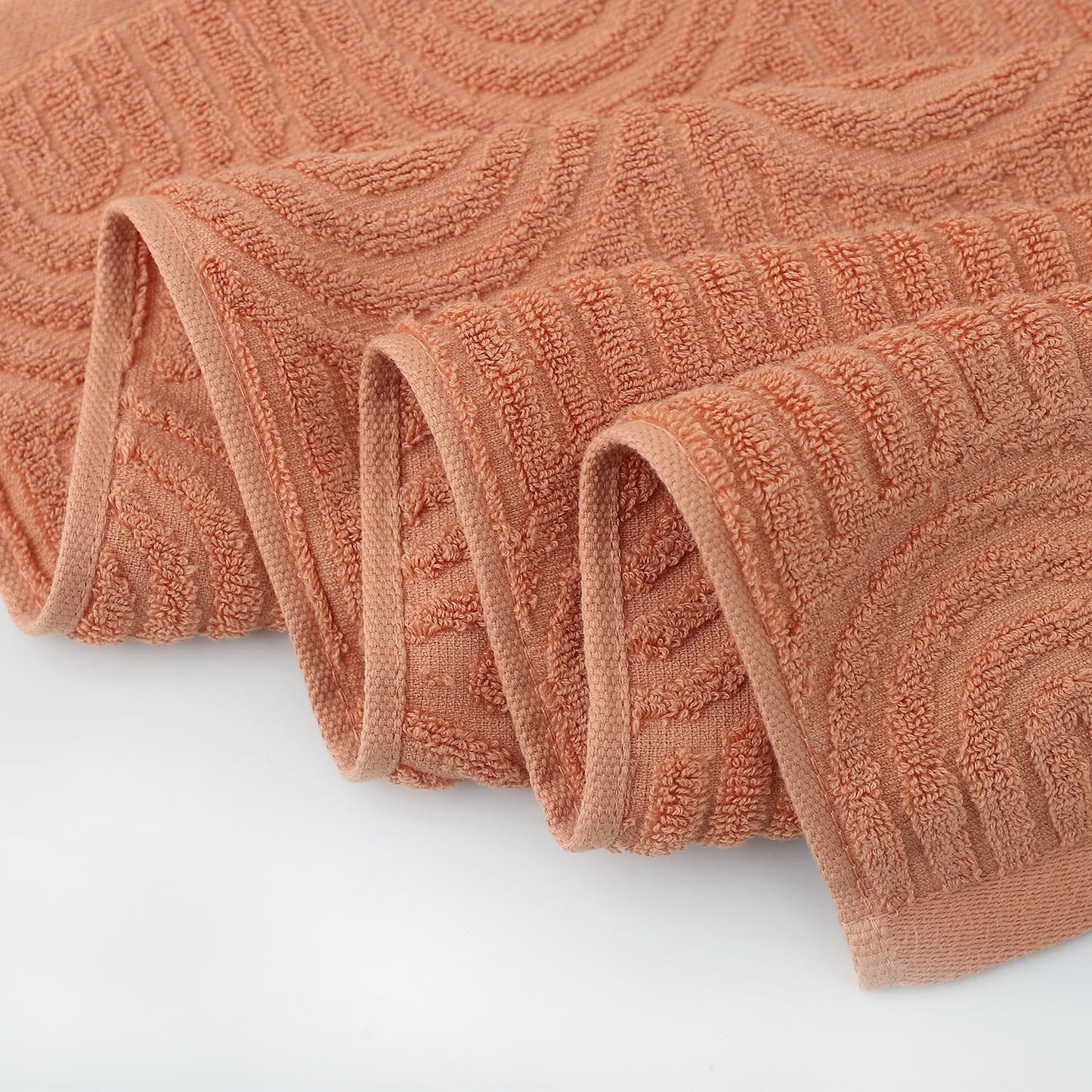 Hand Towels Set of 4 Striped Pattern 100% Cotton Absorbent Soft Decorative Towel for Bathroom (Burnt Orange)