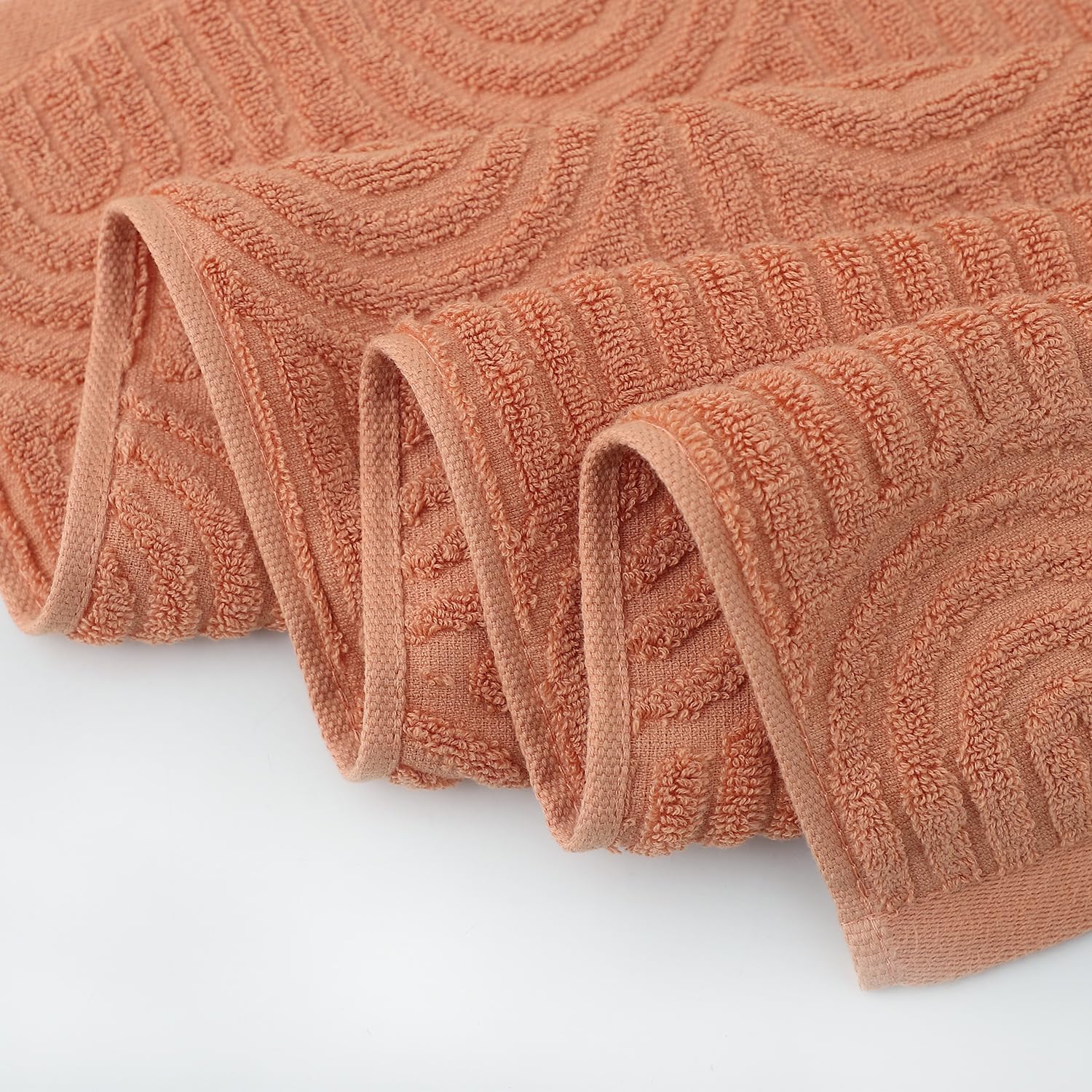 Hand Towels Set of 4 Striped Pattern 100% Cotton Absorbent Soft Decorative Towel for Bathroom (Burnt Orange)