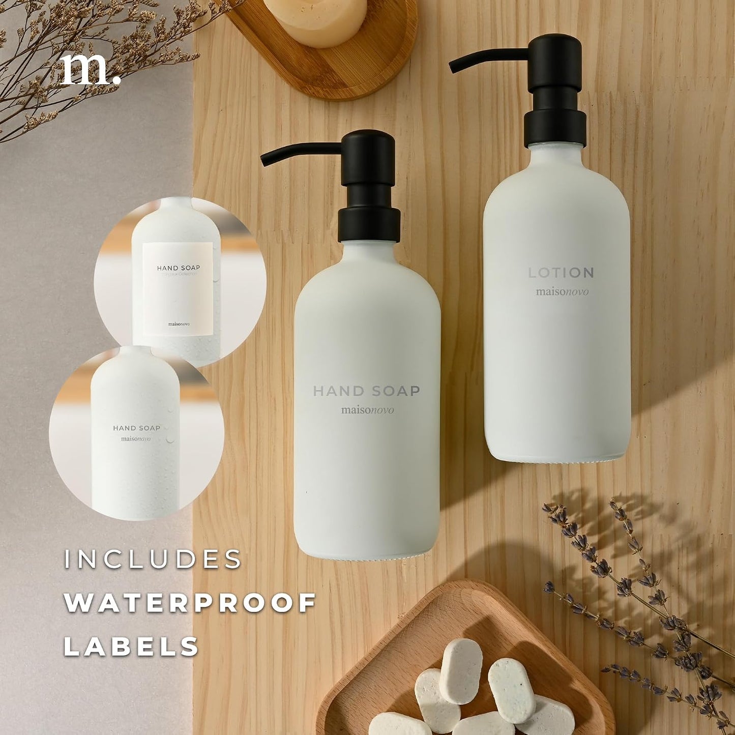 MaisoNovo Soap Dispenser 2-Piece Set | 16.9oz Clear Bottles with Black Plastic Pumps