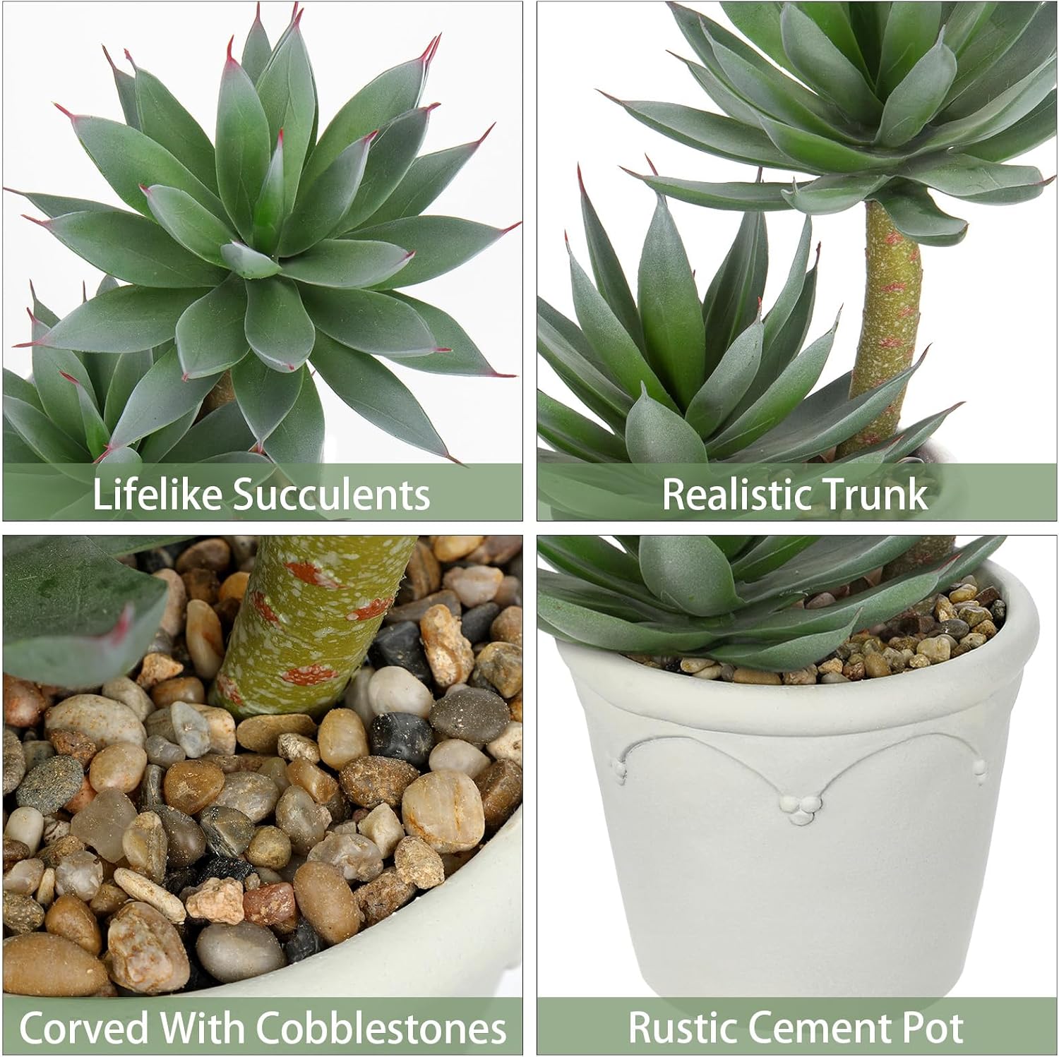 Large Artificial Succulent Plants Fake Agave Succulents Potted 13" Faux / Light Green-white Pot