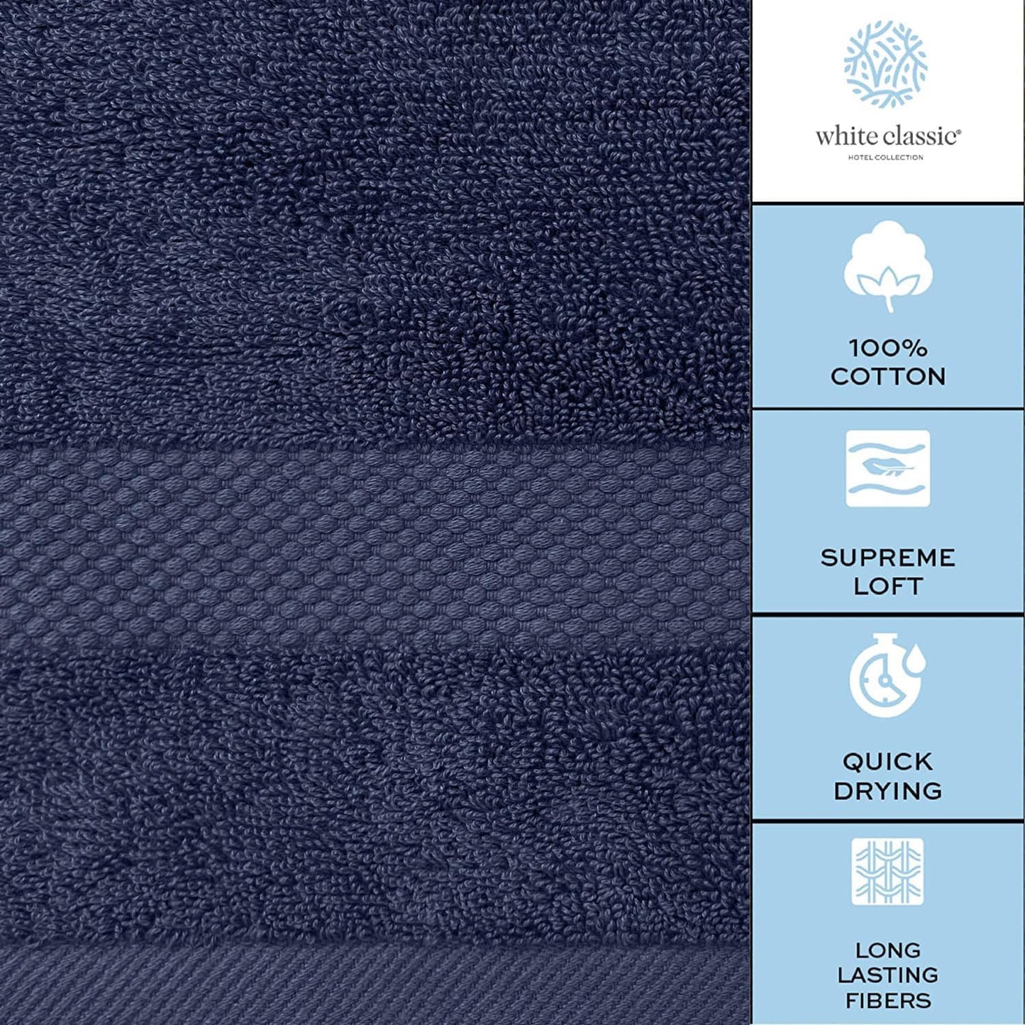 White Classic Luxury Navy Blue Hand Towels - Soft 100% Turkish Cotton | Highly Absorbent Hotel spa Bathroom Towel