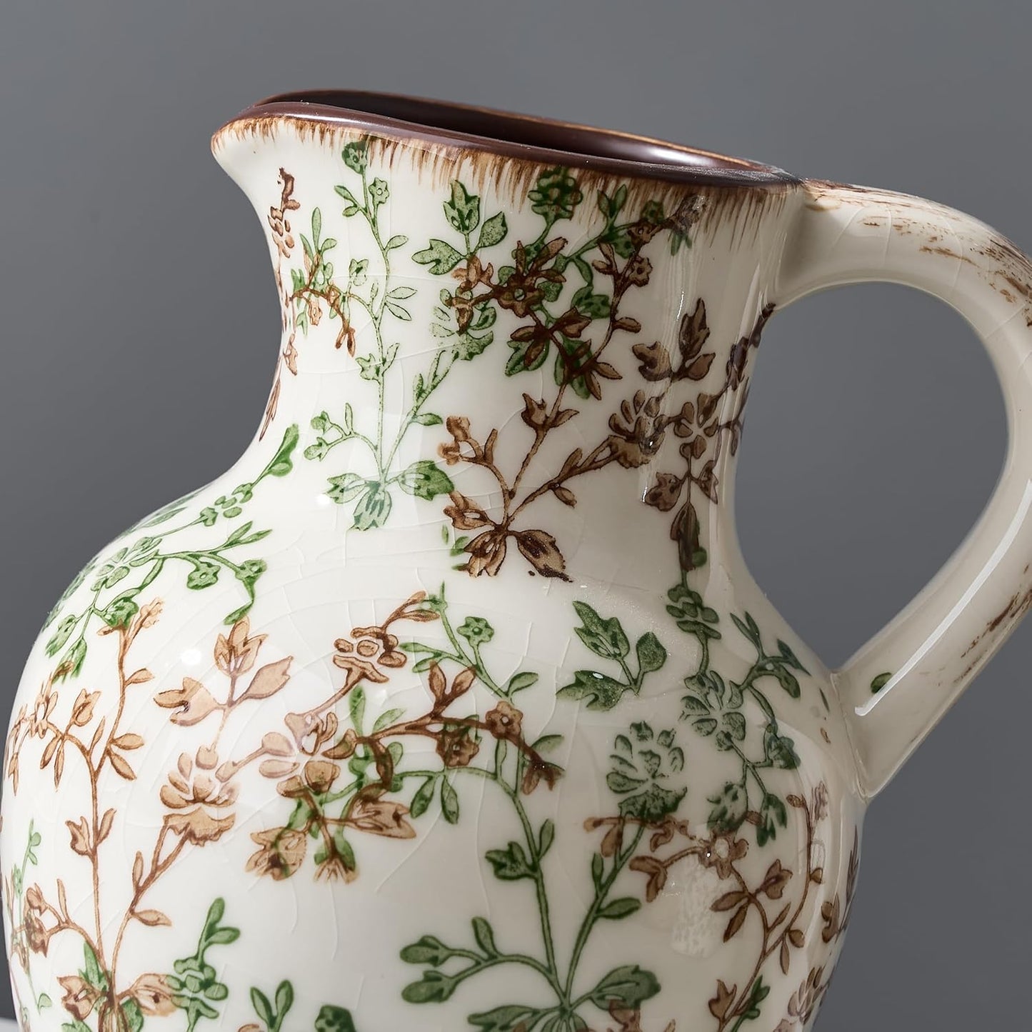 Ceramic Vase / Vintage Vase / Green and Beige