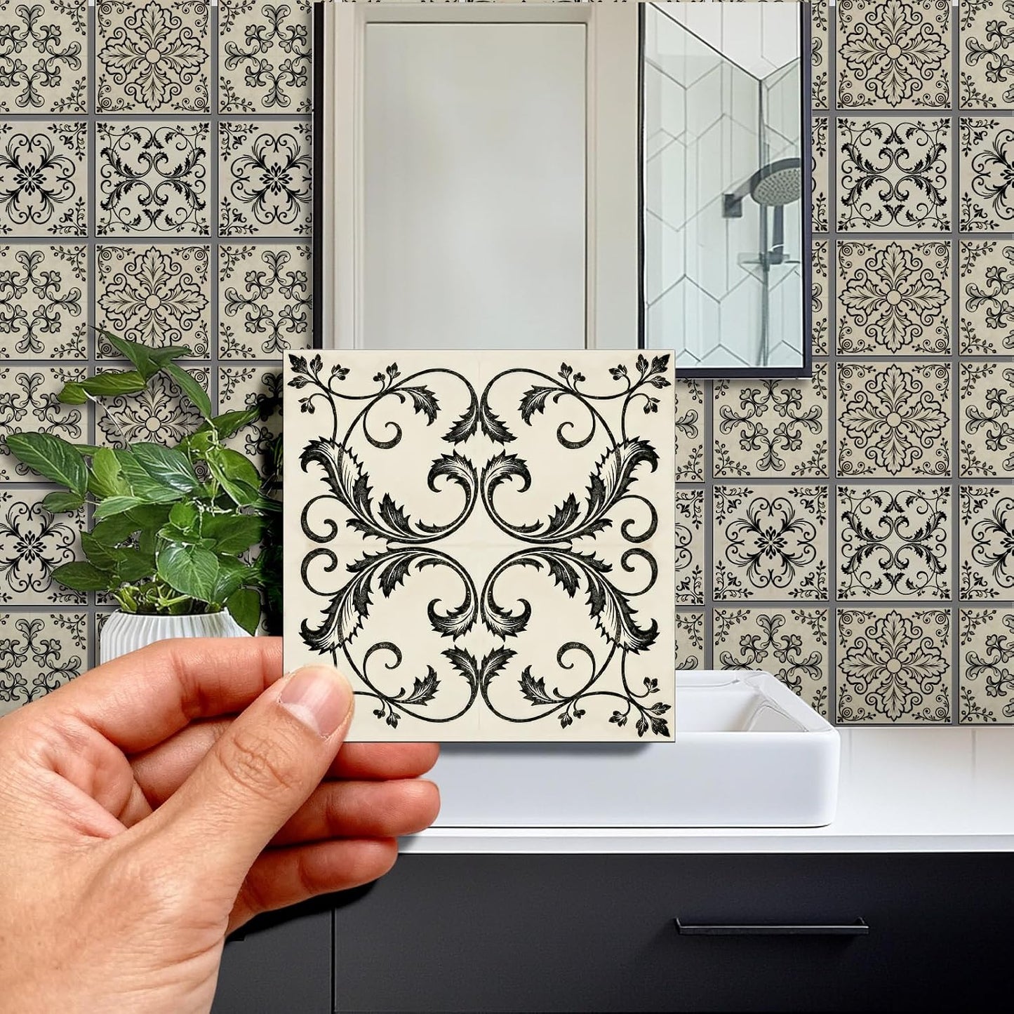4 Style Retro Pattern Peel and Stick Wall Tile Sticker Pattern Wall / Line Drawings / Set of 36
