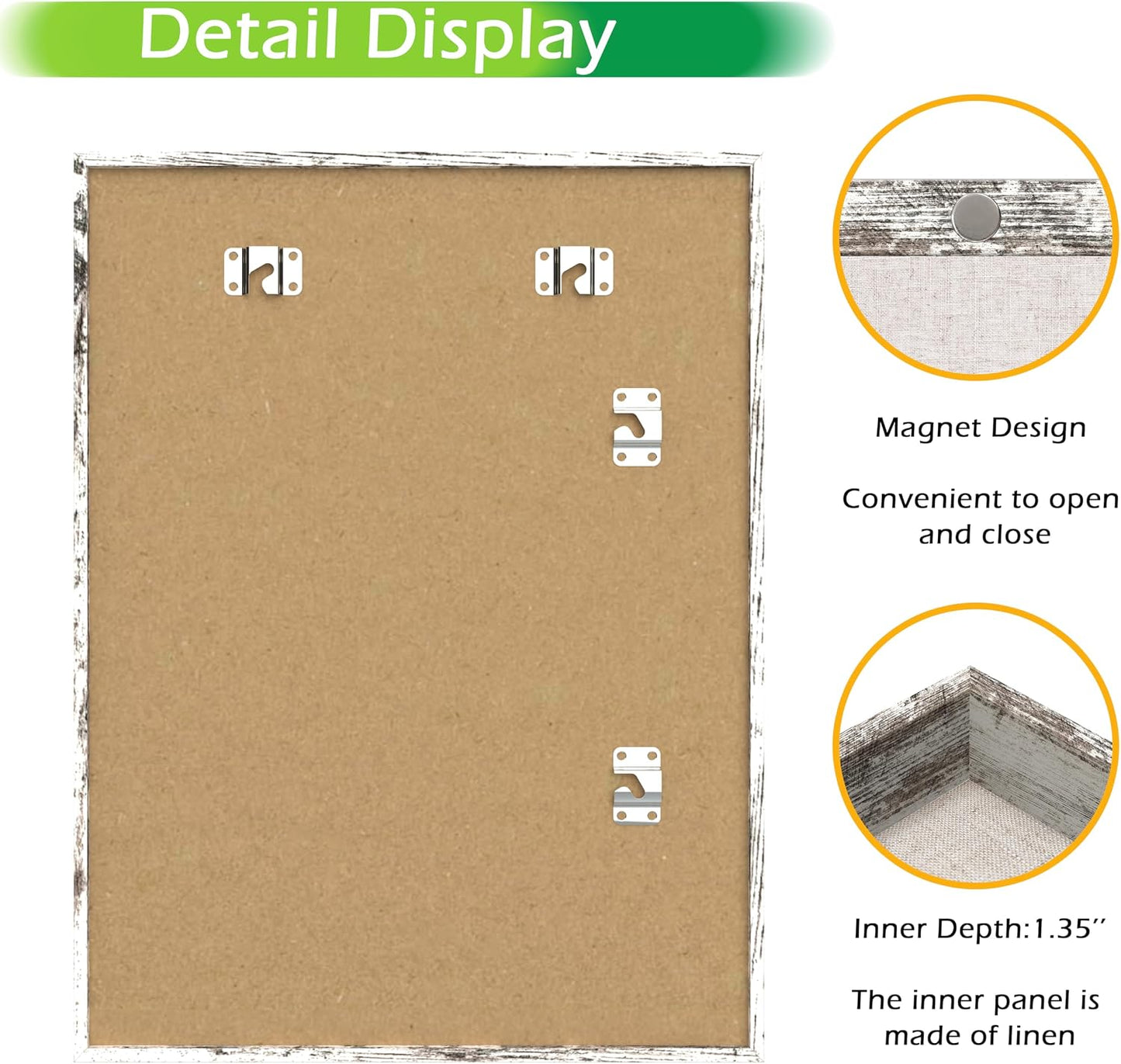 FrameWorks 12x16 Deep Shadow Box Frame, Wooden Display Case w. Linen Board & Tempered Glass Door - Distressed White