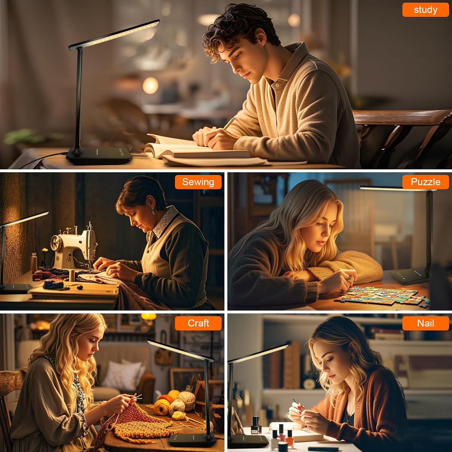 LED Desk Lamp for Office Home, Bright Desk Light with USB Charging Port, Adjustable Dimmable Desk Lamps 5 Modes 5