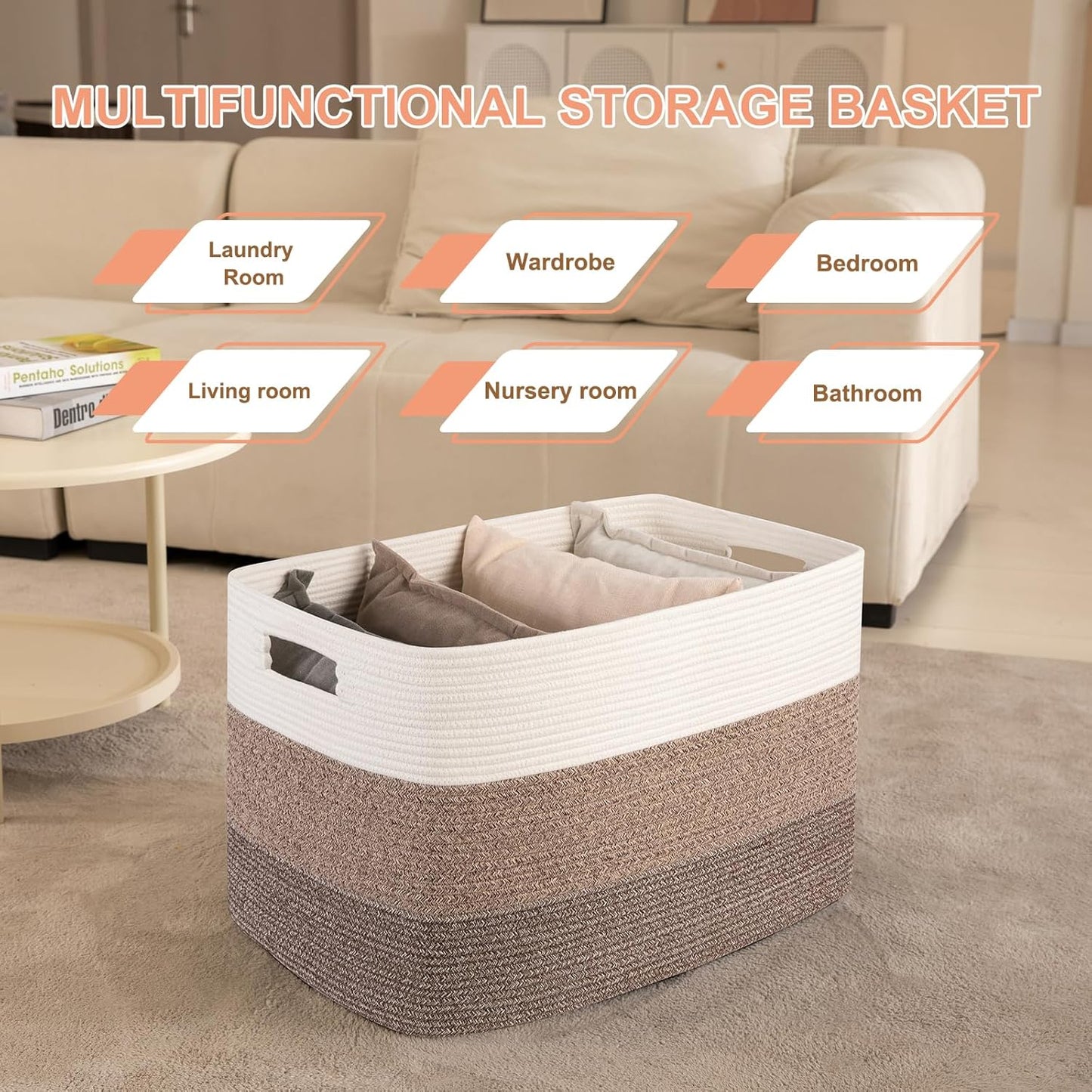 Rectangle Woven Baskets for Storage / Gradient Dark Brown / 25 x 16 x 16