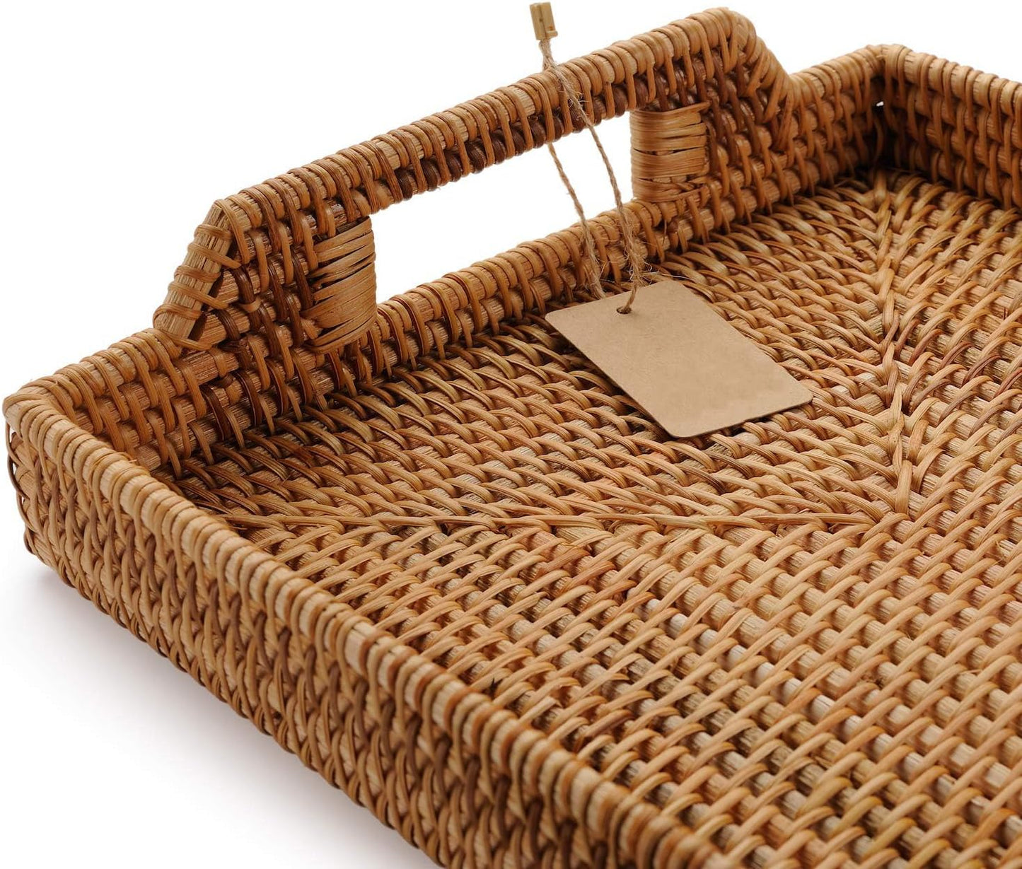 Hand-Woven Rattan Rectangular Serving Tray / 14.5 x 10.2 x 1.4