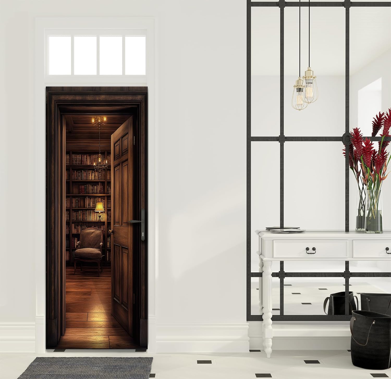 Vintage Library Fake Door Stickers-Peel and Stick Removable Wall / Study Room / 30.3 Inch / Set of 2
