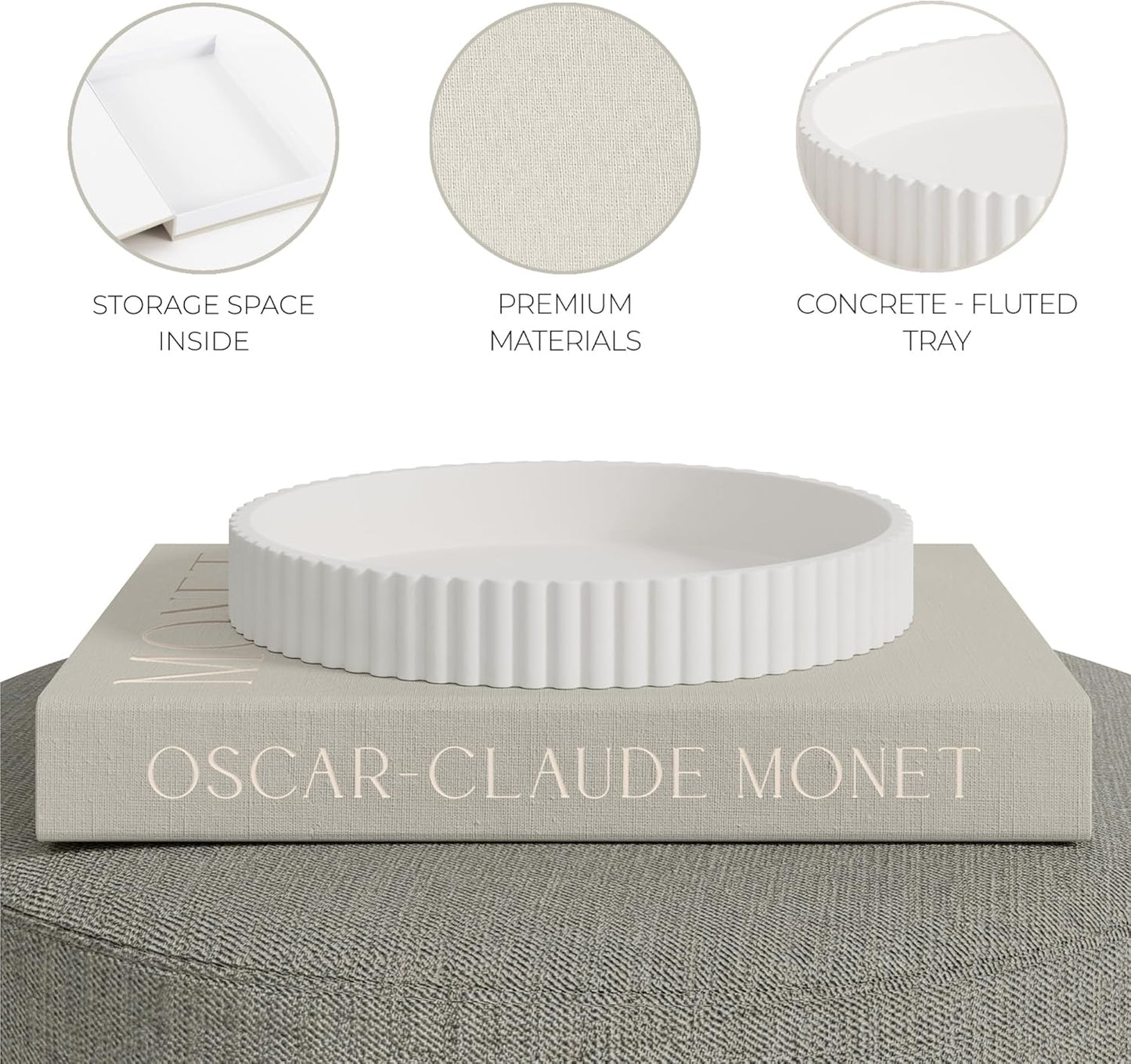 Scalloped Tray & Linen Box Coffee Table or Bookshelf Decor / Sage Green