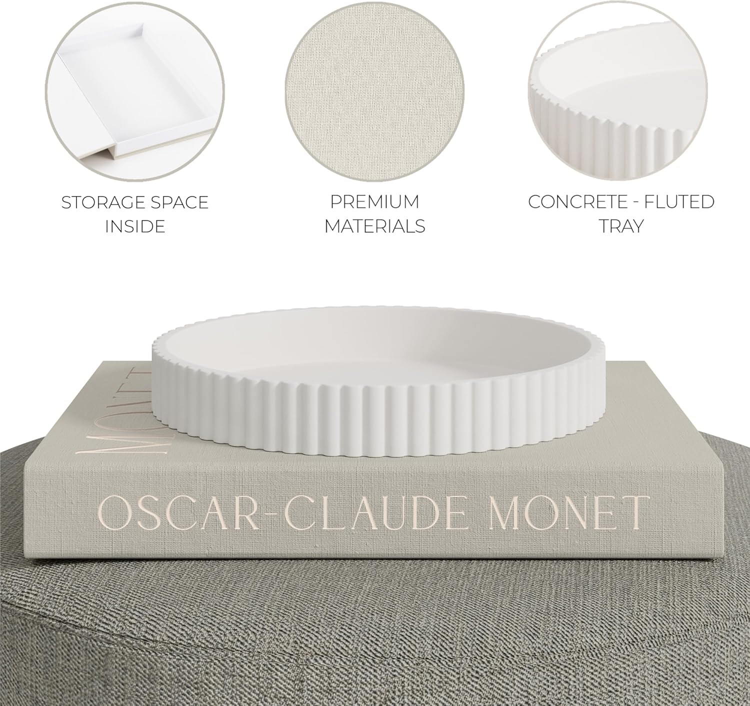 Scalloped Tray & Linen Box Coffee Table or Bookshelf Decor / Sage Green