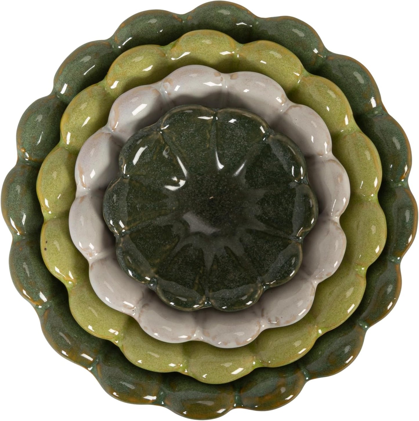 4-Piece Stoneware Reactive Glaze Flower Shaped Bowl Set / Spring Tones